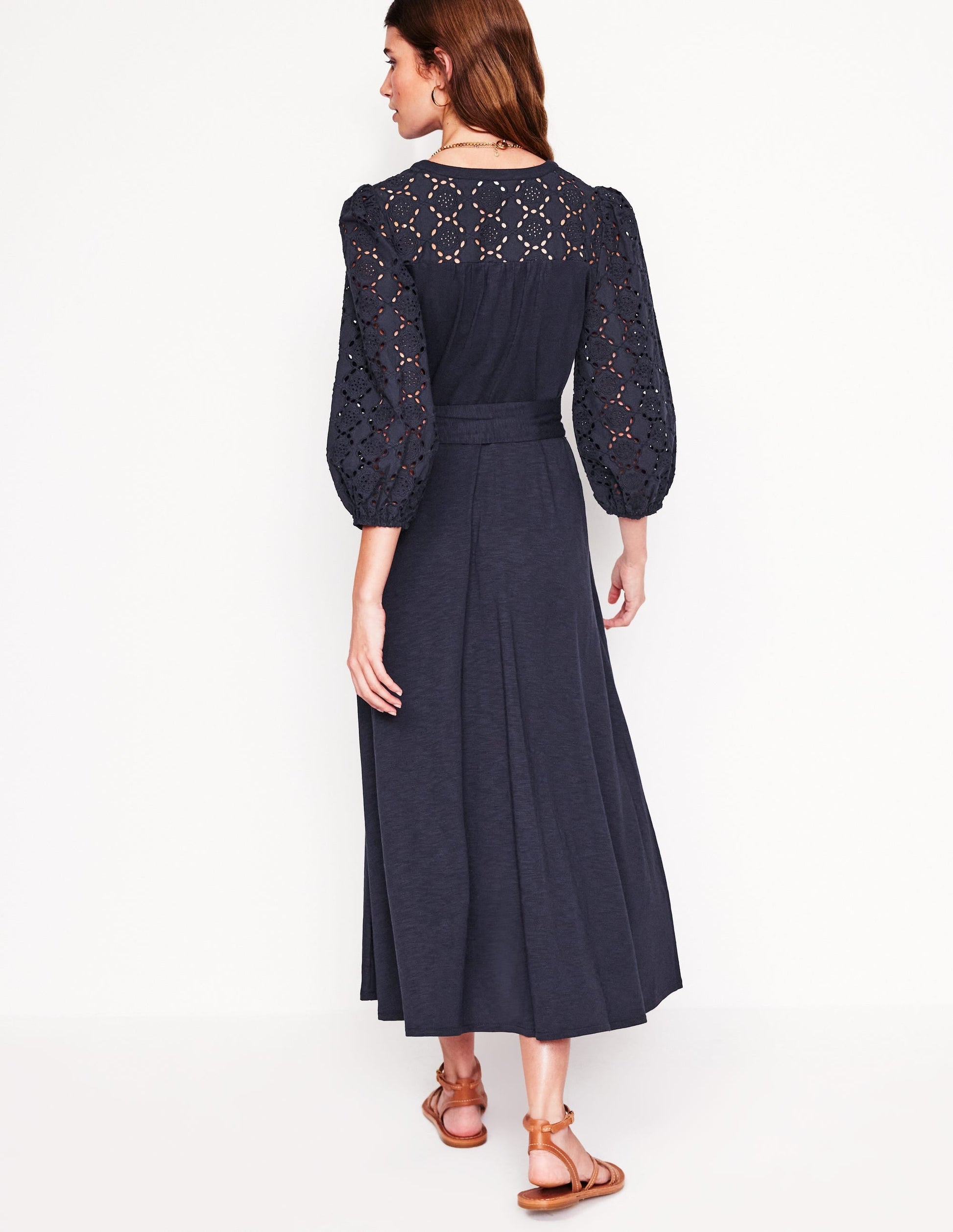Eden Broderie Jersey Dress-Navy-3