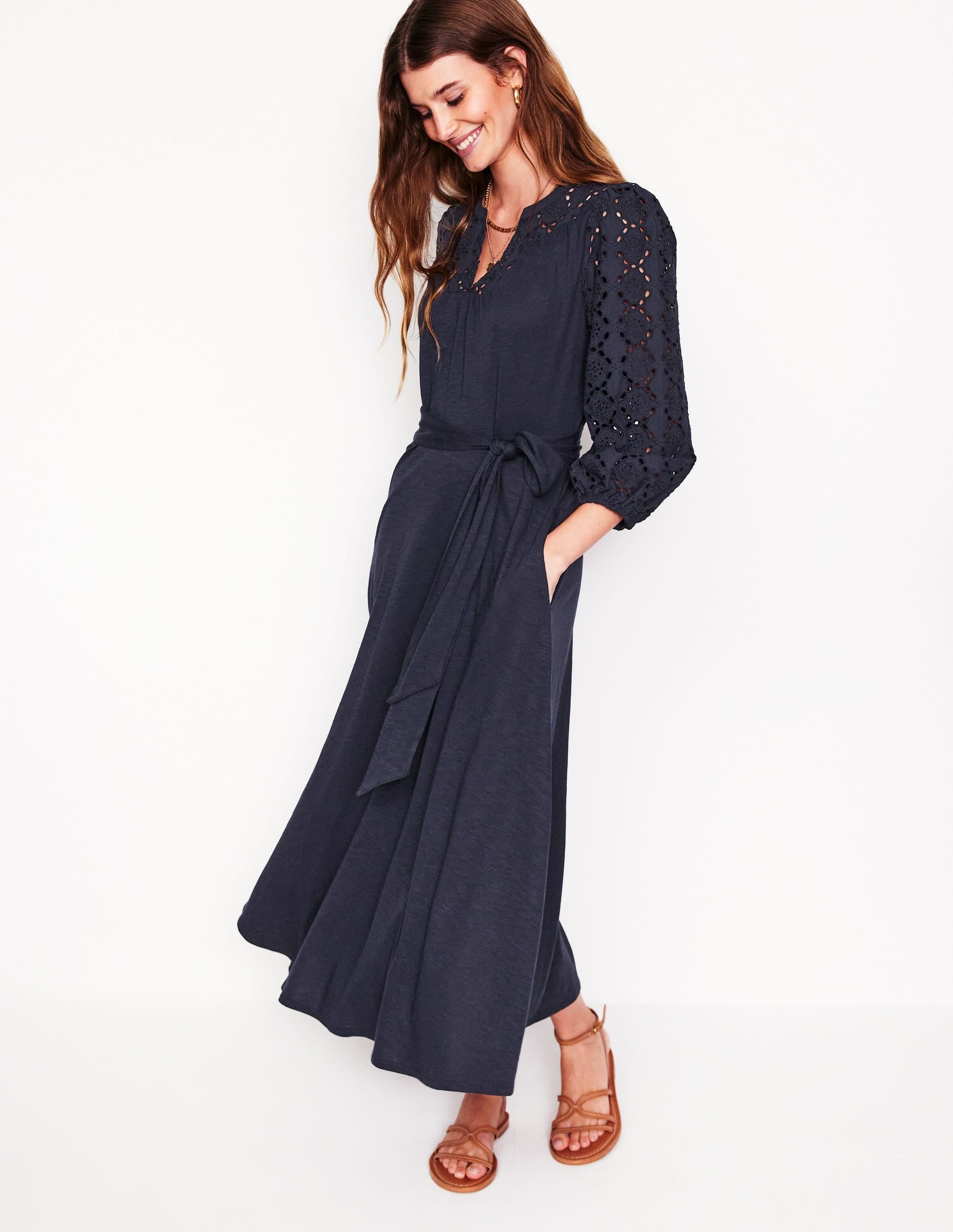 Eden Broderie Jersey Dress-Navy-4