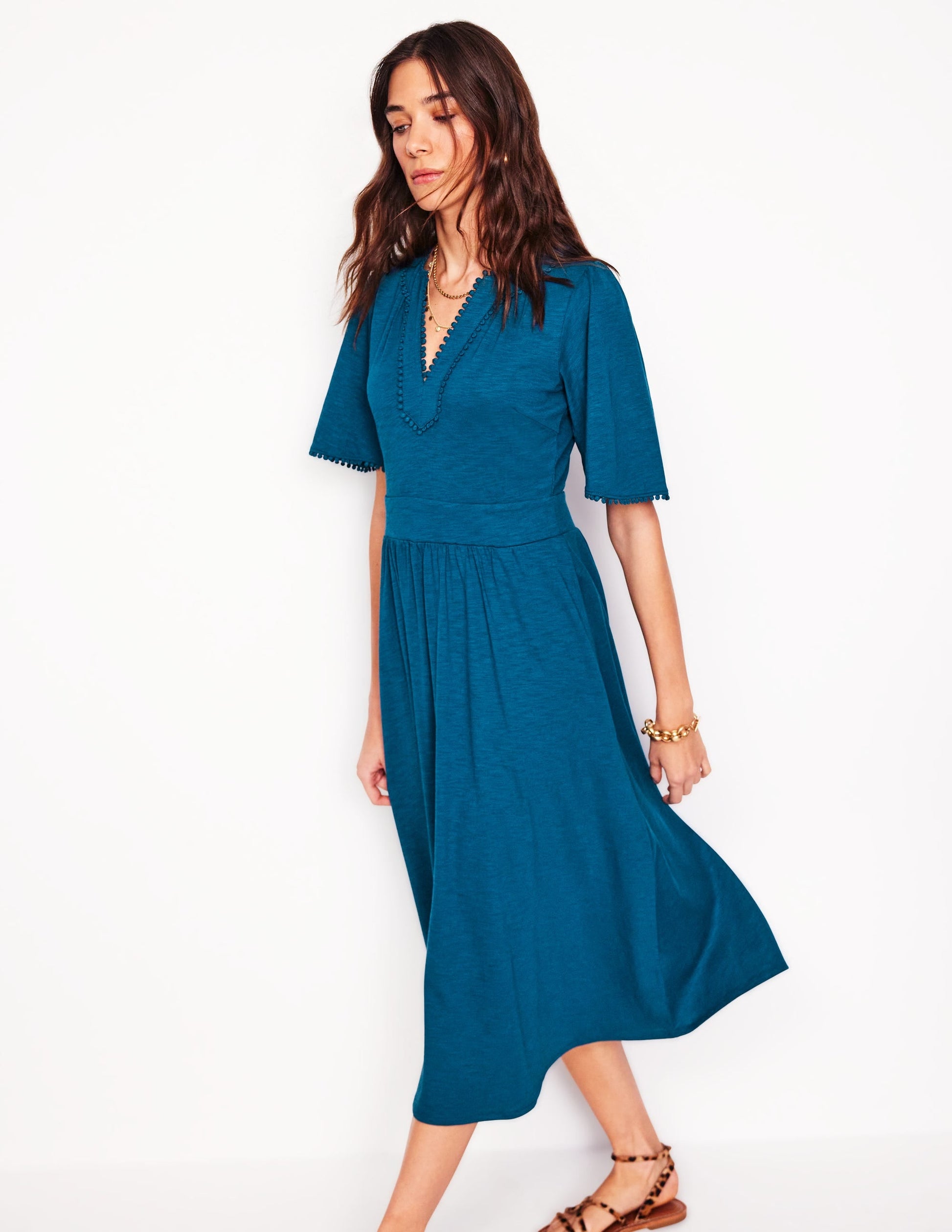 Maddie Trim Jersey Dress-Harbour Blue-5