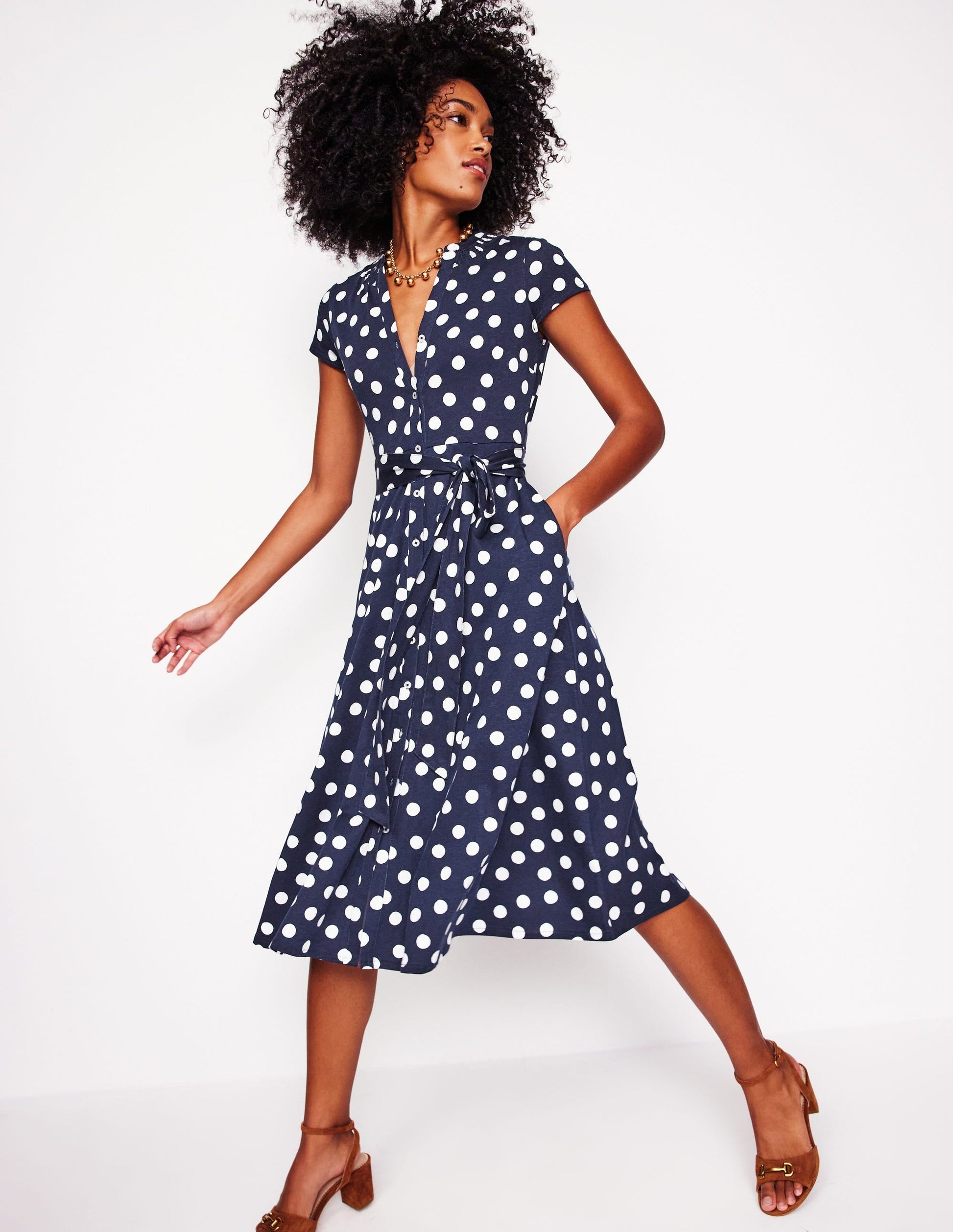 Sara Jersey Shirt Dress-French Navy, Abstract Dot-1