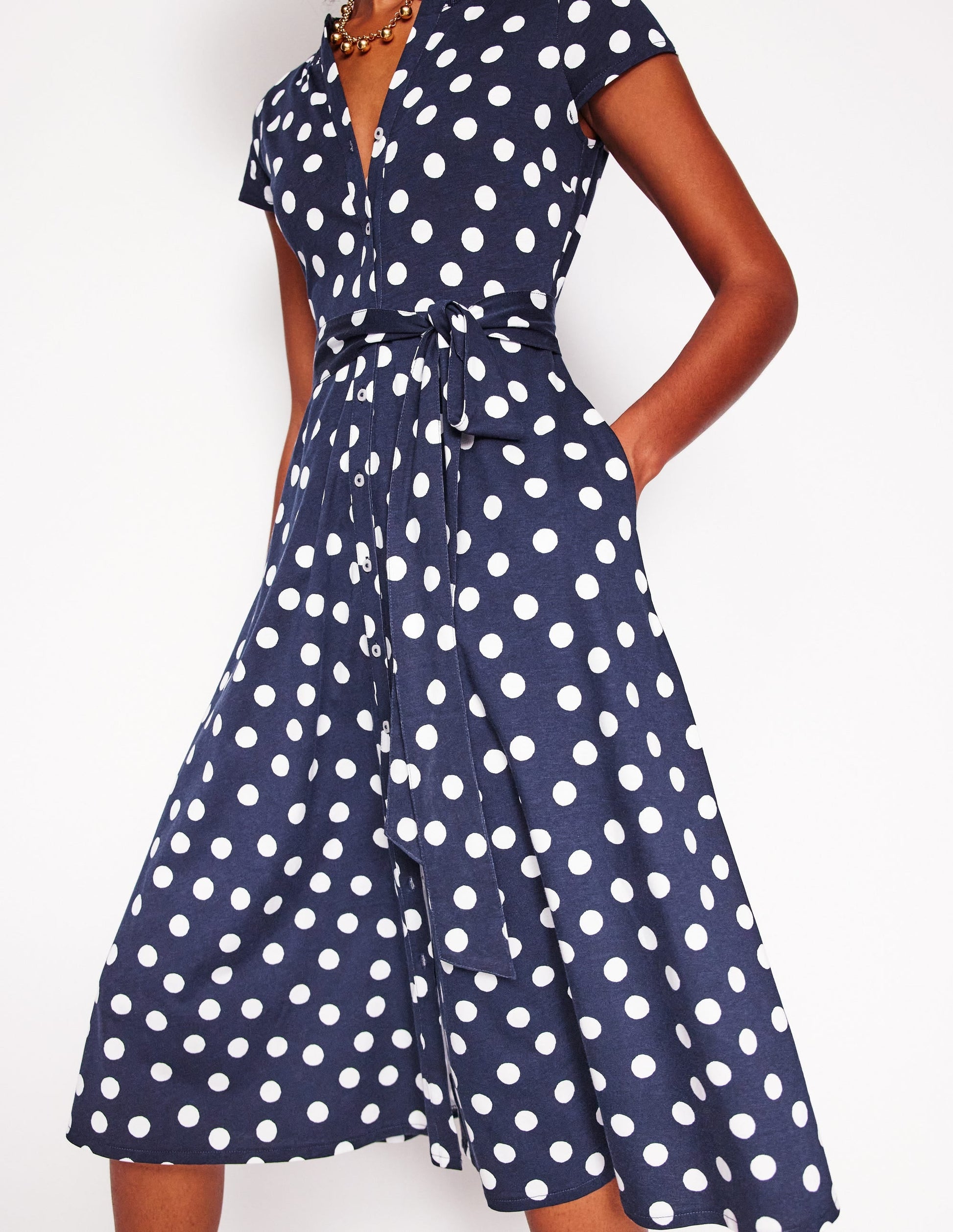 Sara Jersey Shirt Dress-French Navy, Abstract Dot-2