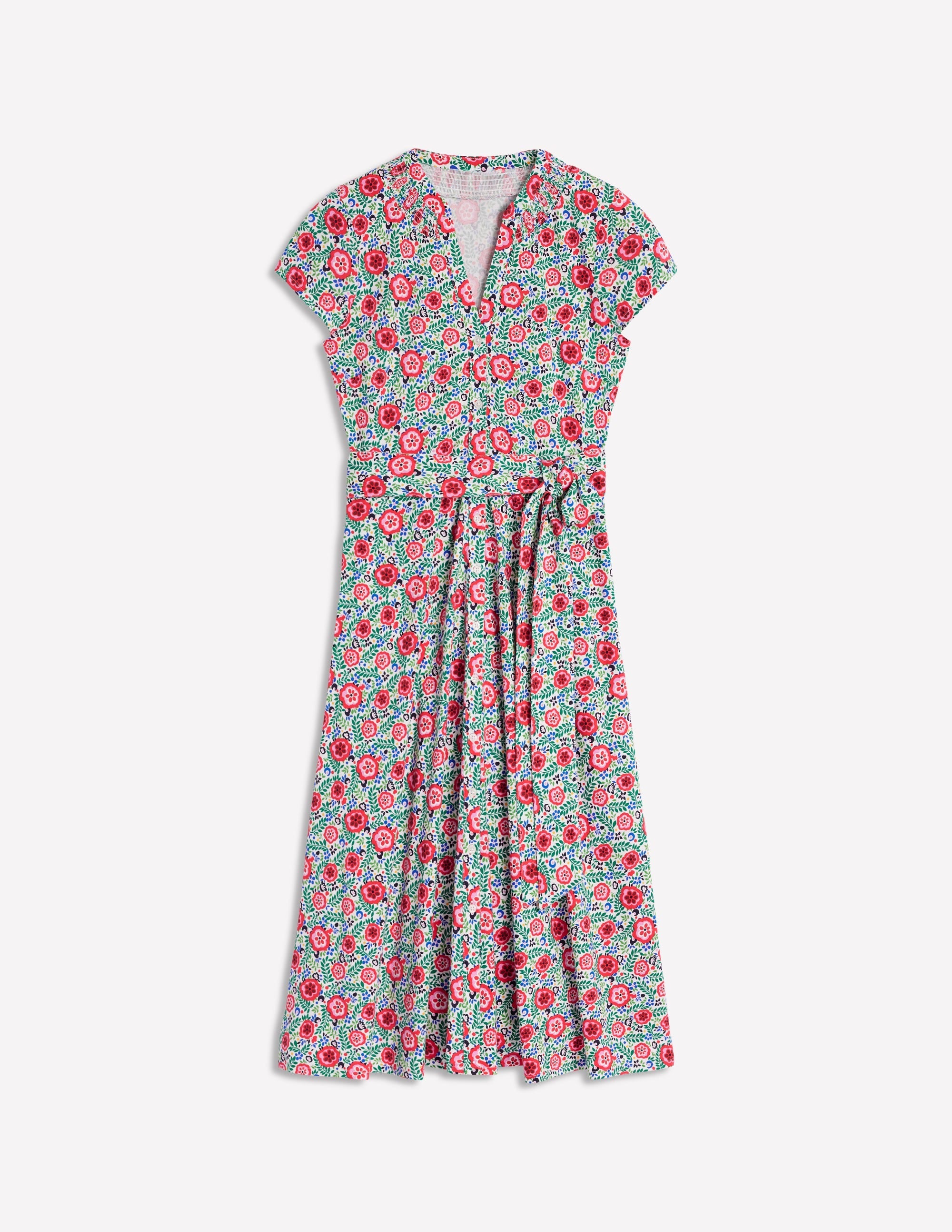 Sara Jersey Shirt Dress-White, Foliage Scatter - Image 4