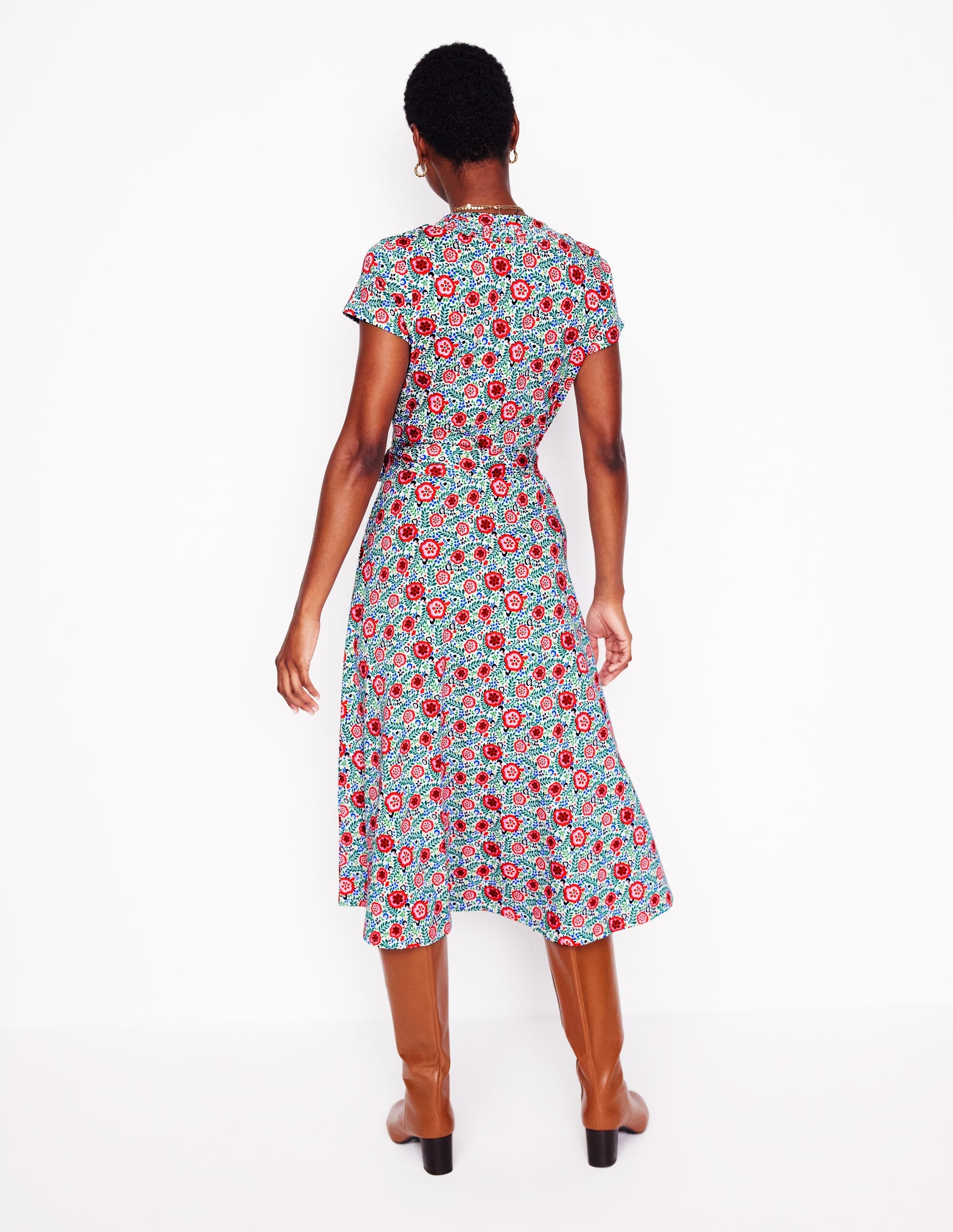 Sara Jersey Shirt Dress-White, Foliage Scatter - Image 2