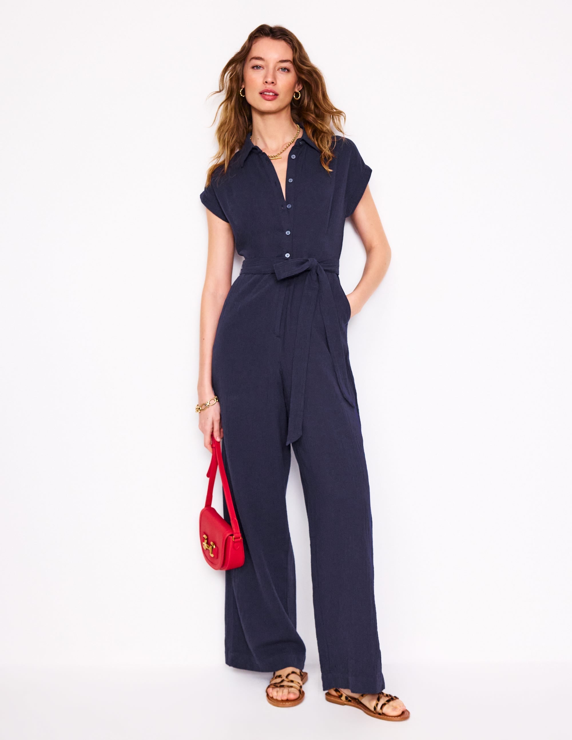 Colette Double Cloth Jumpsuit-Navy - Image 1