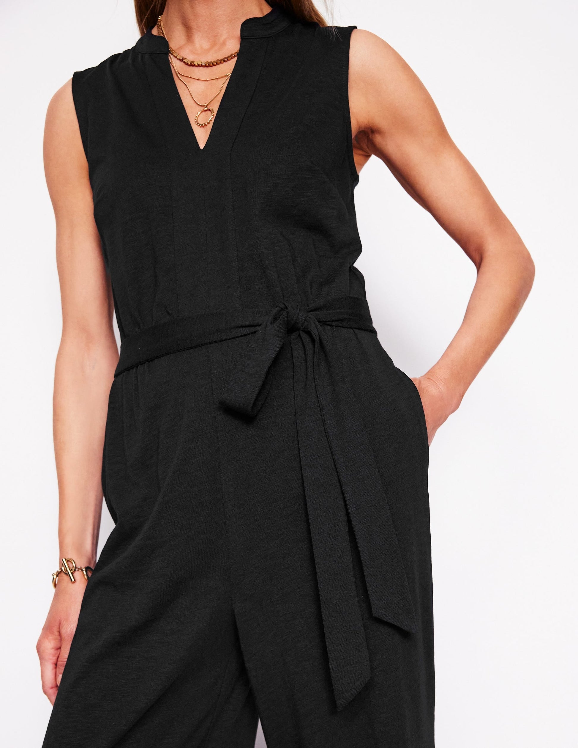 Naomi Notch Jersey Jumpsuit-Black-2