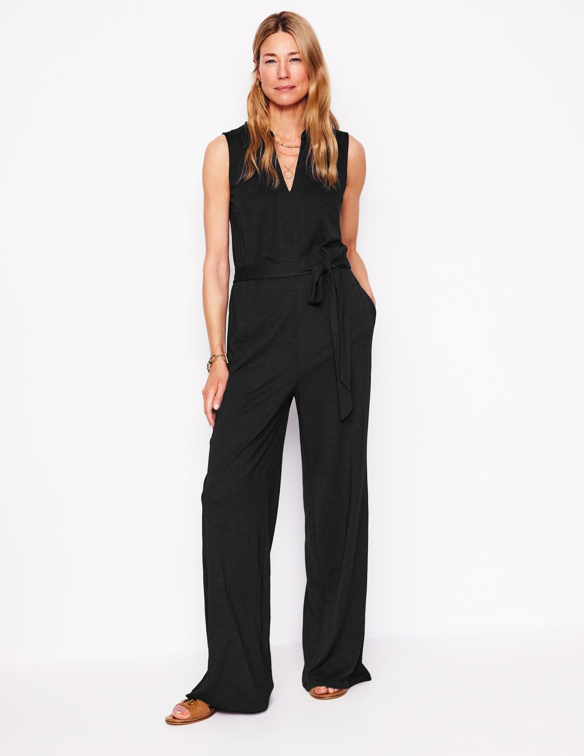 Naomi Notch Jersey Jumpsuit-Black-4
