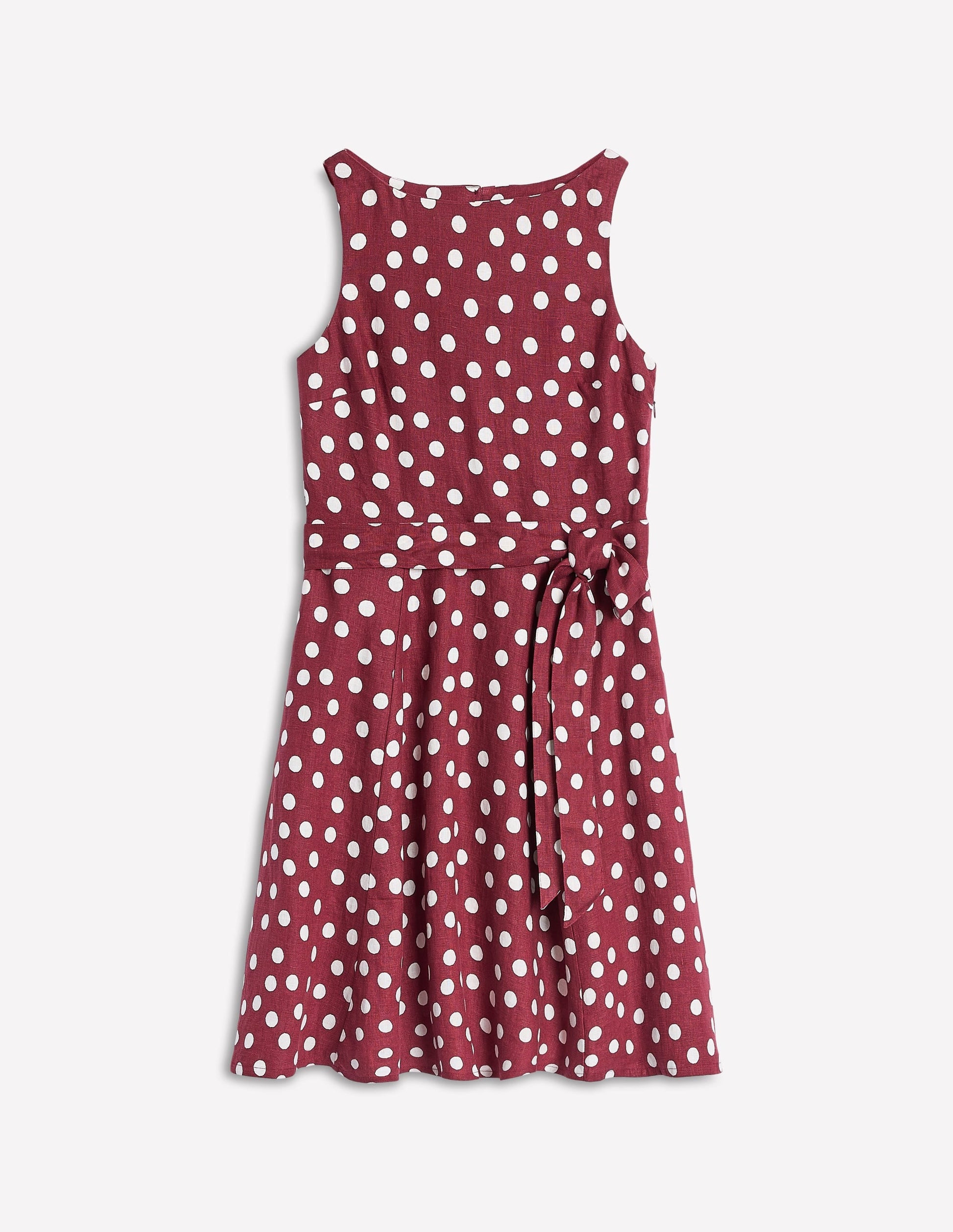 Anya Sleeveless Linen Dress-Chestnut, Abstract Dot-5