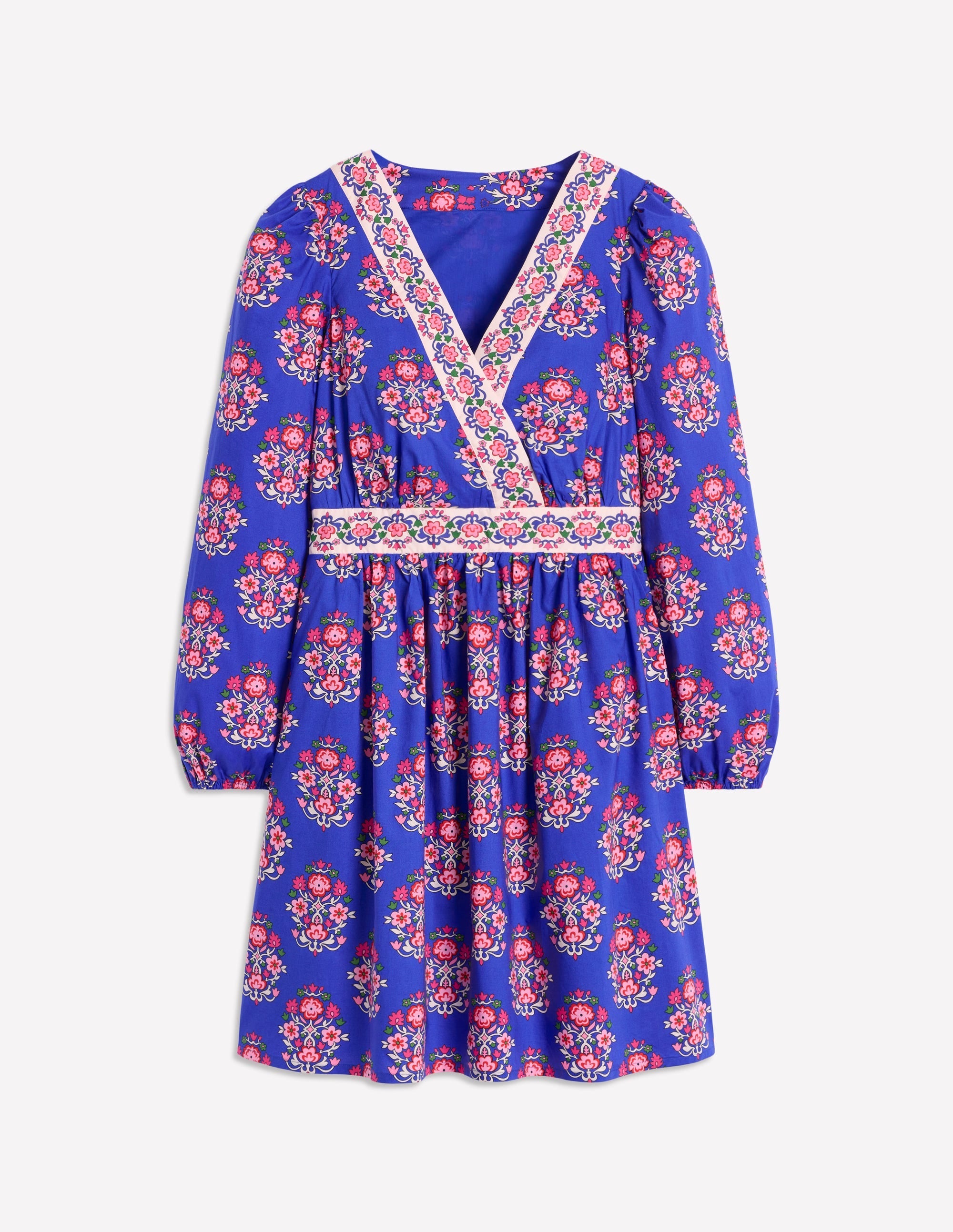 Mya Cotton Short Dress-Bright Blue, Wildflower Stamp - Image 4