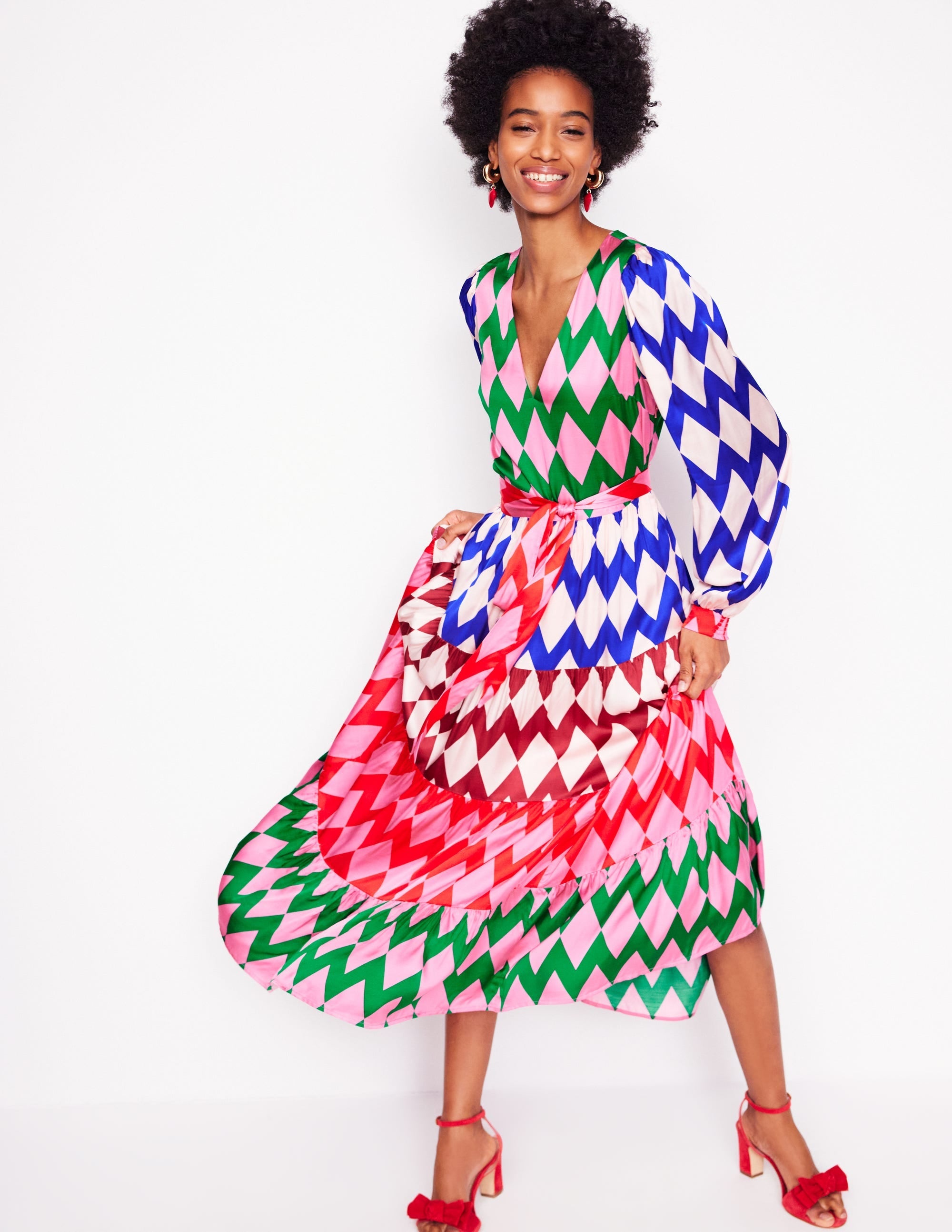 V-Neck Tiered Dress-Multi, Diamond Stripe - Image 4