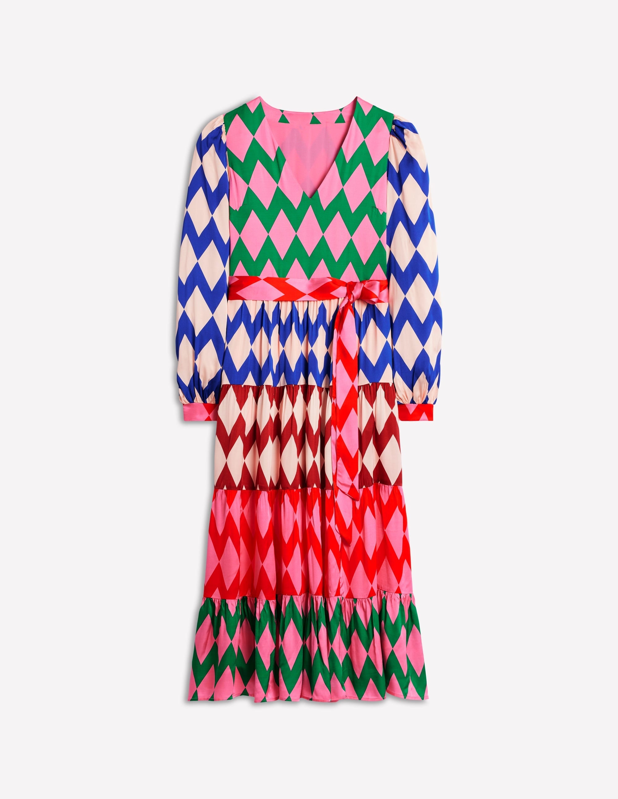 V-Neck Tiered Dress-Multi, Diamond Stripe - Image 5
