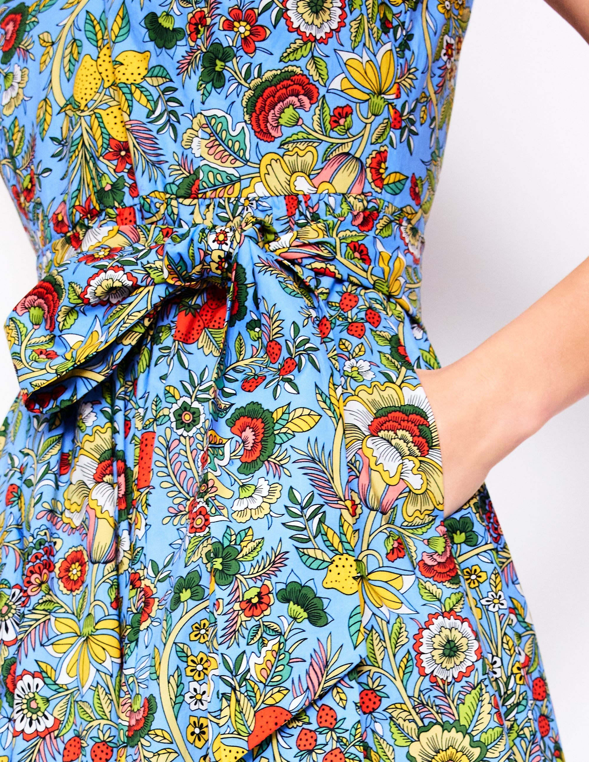 V-Neck Belted Flare Dress-Multi, Citrus Vine - Image 2