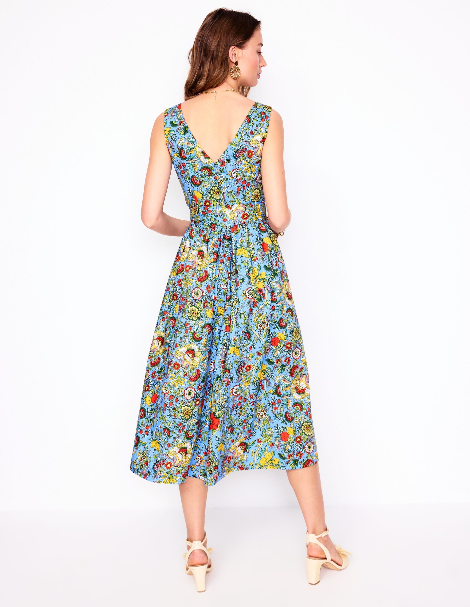 V-Neck Belted Flare Dress-Multi, Citrus Vine - Image 3