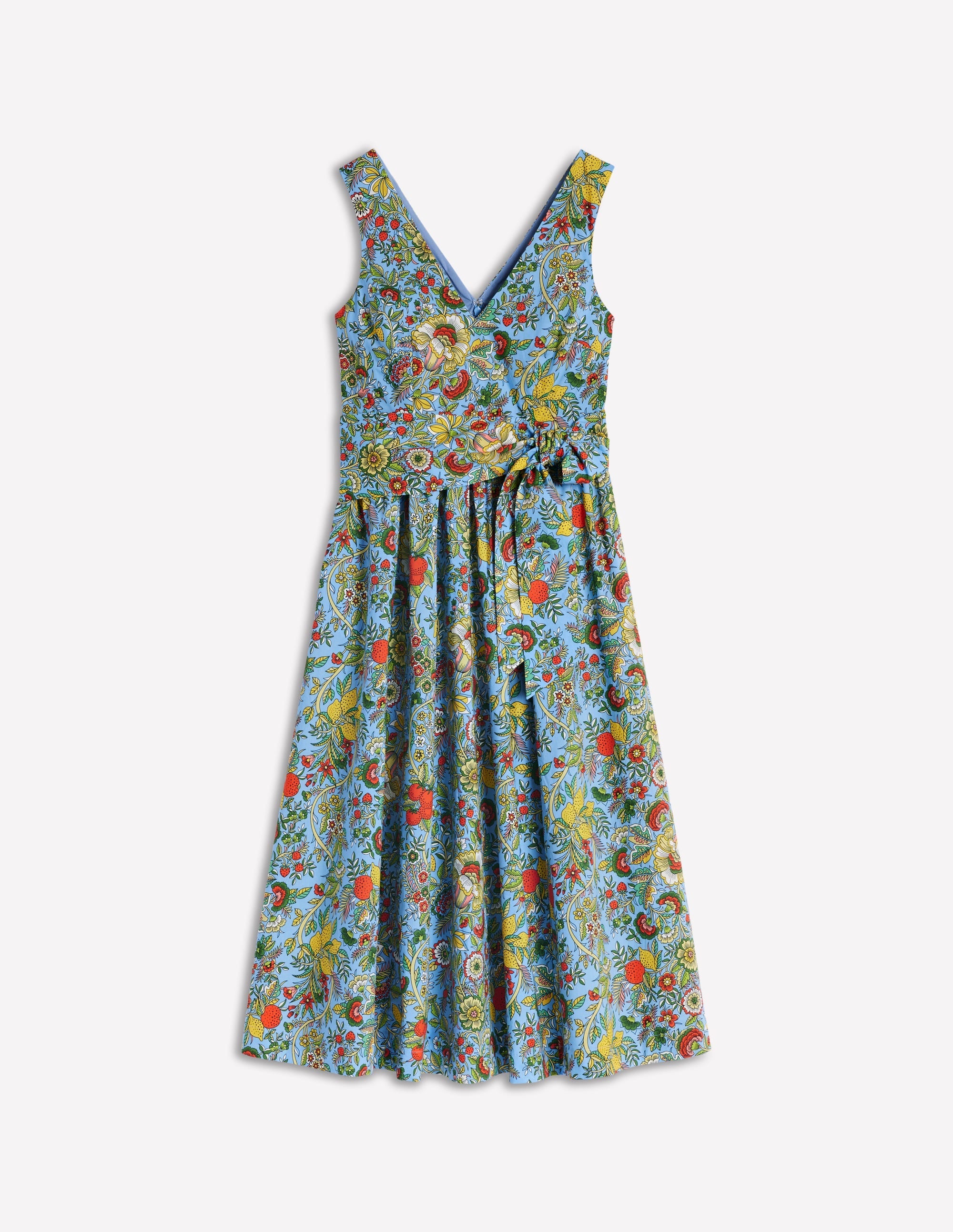 V-Neck Belted Flare Dress-Multi, Citrus Vine - Image 5