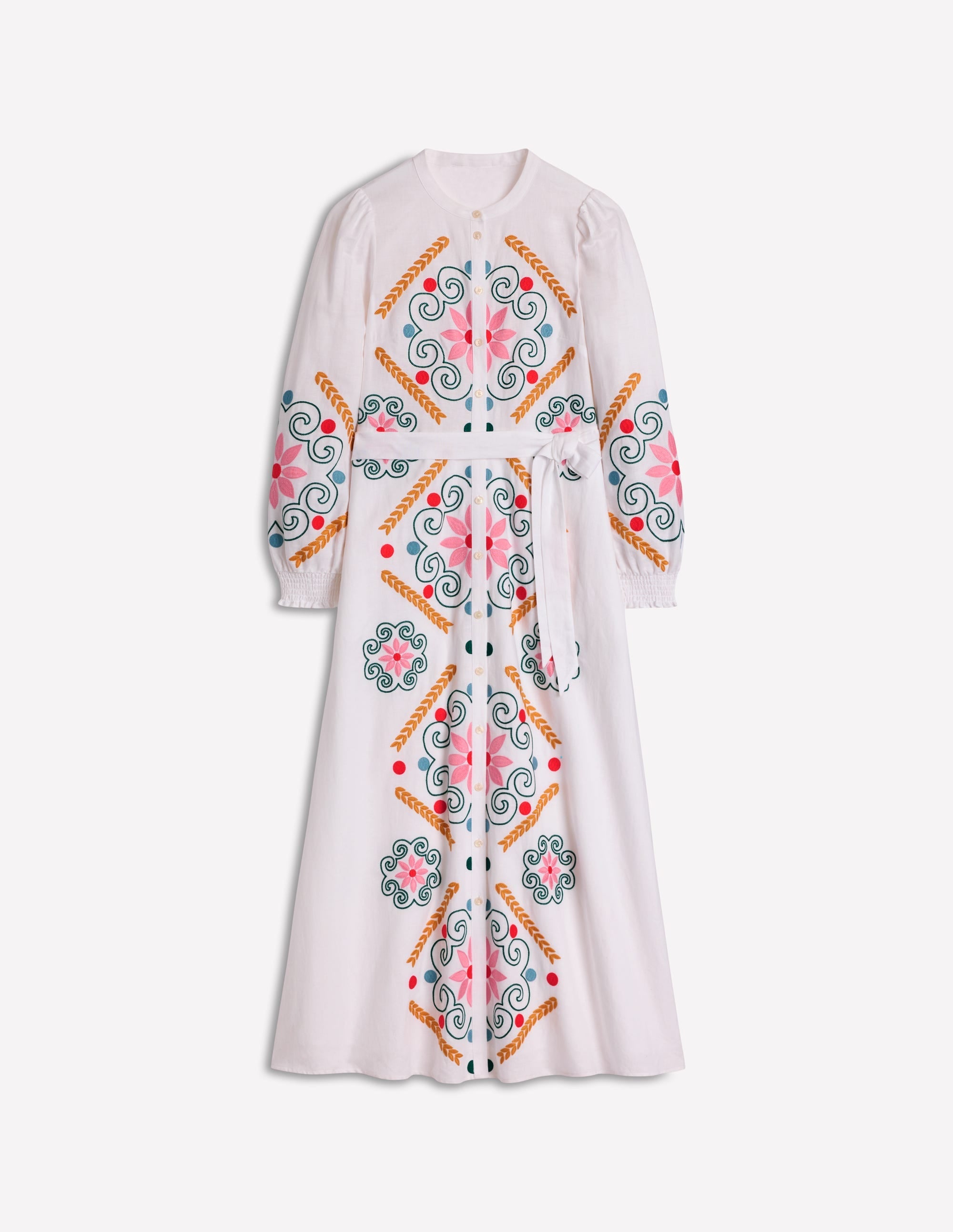 Ruby Linen Blend Shirt Dress-White Embroidery - Image 6