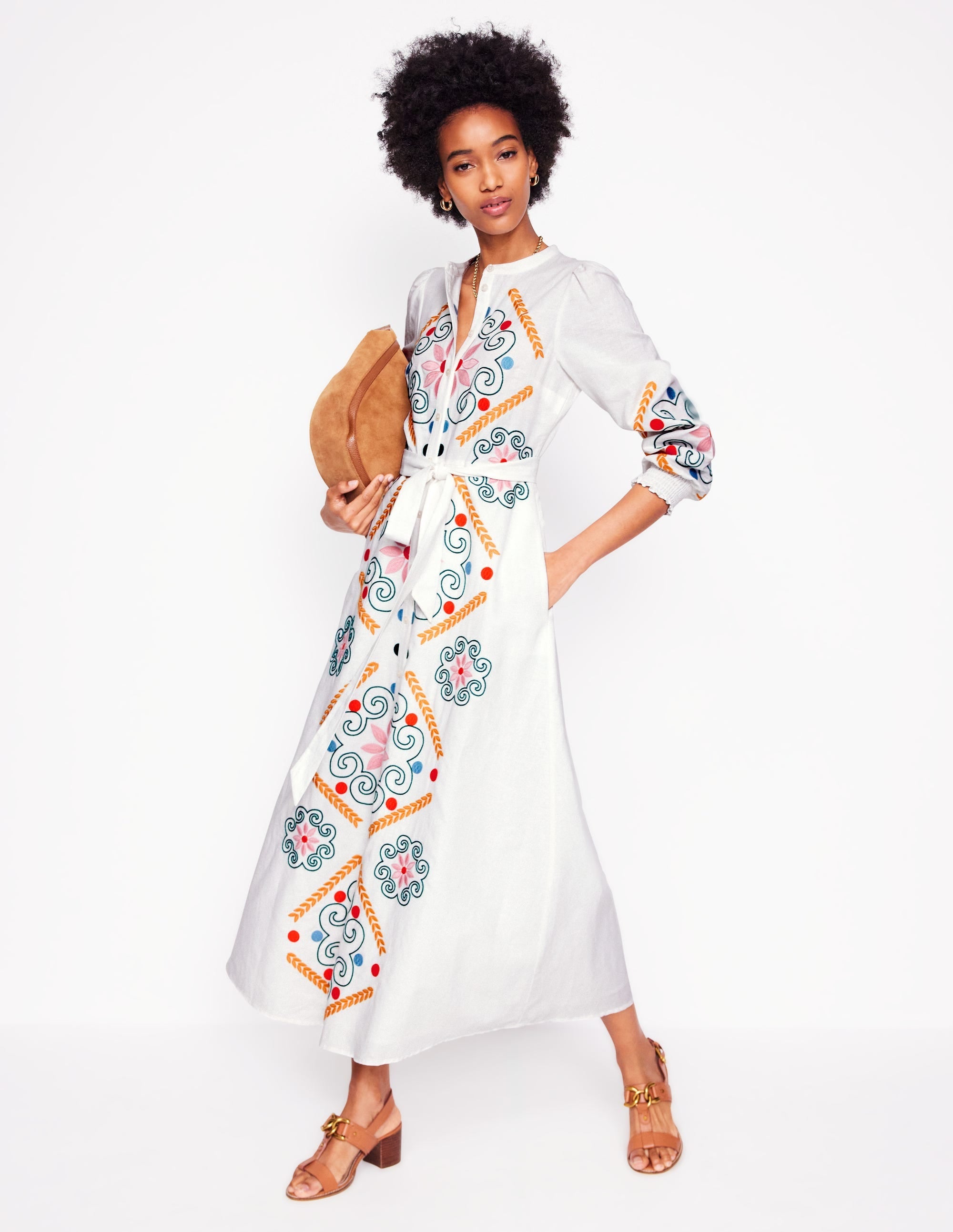 Ruby Linen Blend Shirt Dress-White Embroidery - Image 4