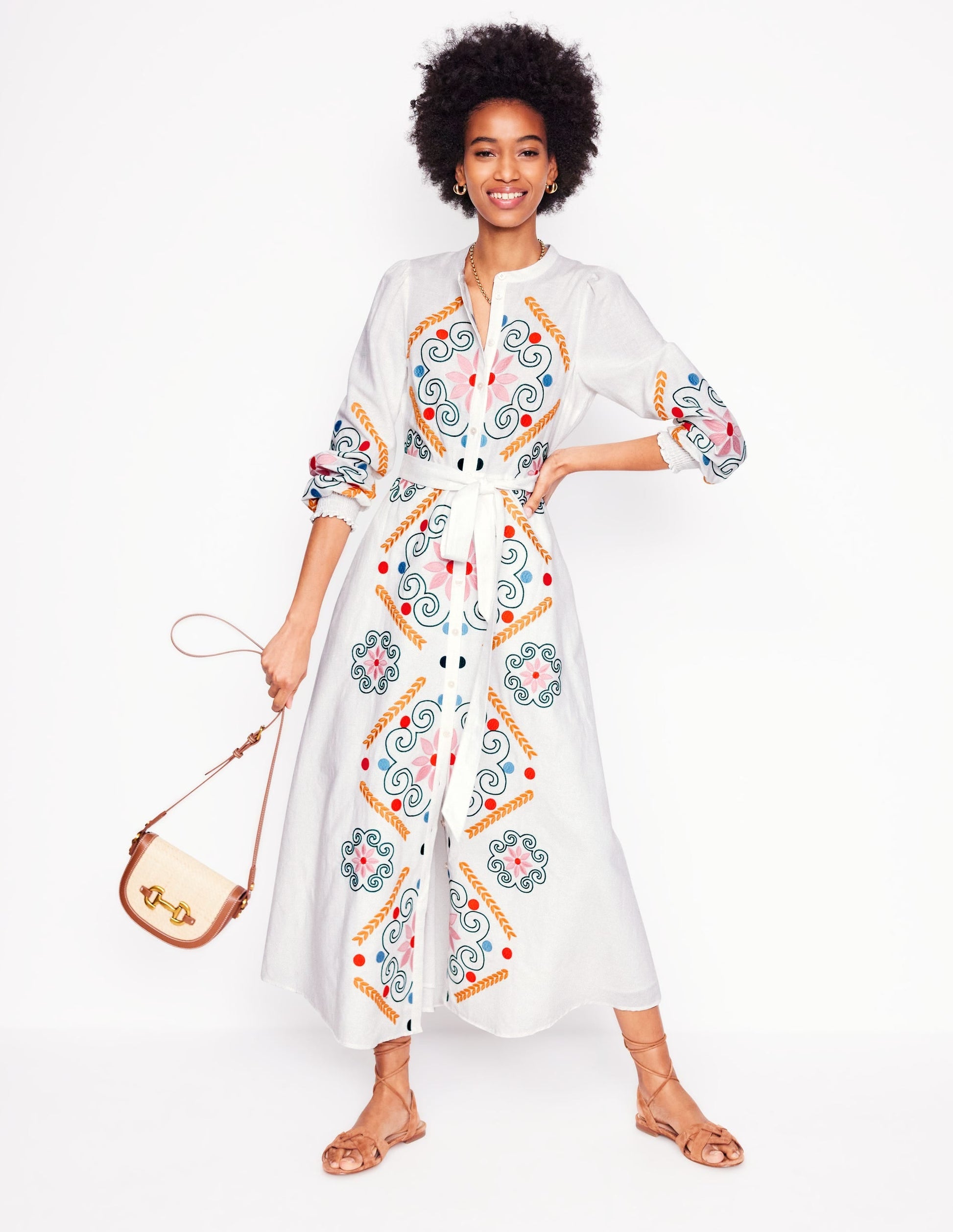Ruby Linen Blend Shirt Dress-White Embroidery-5