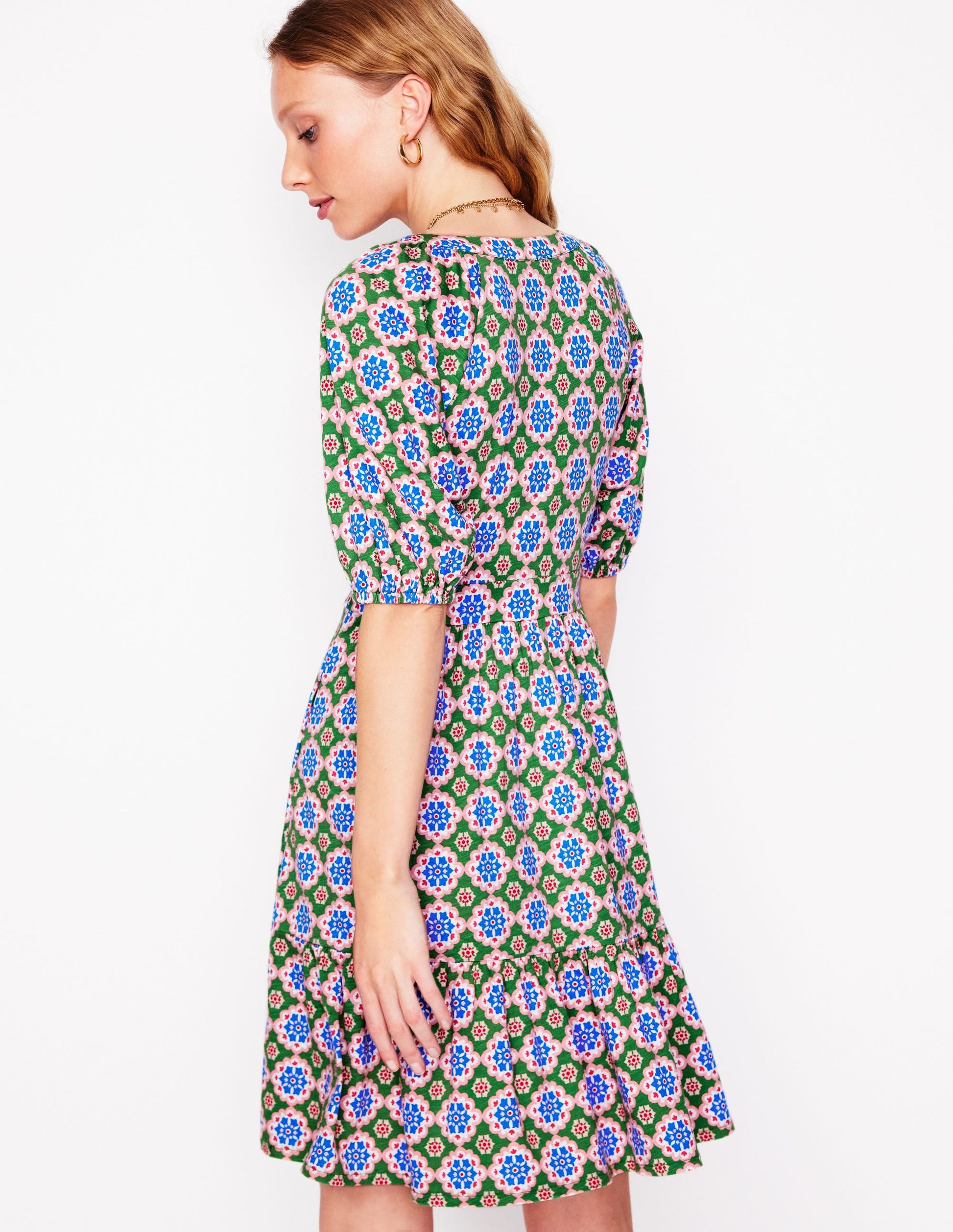 Piper Short Jersey Dress-Iguana Green, Bloom Geo-3