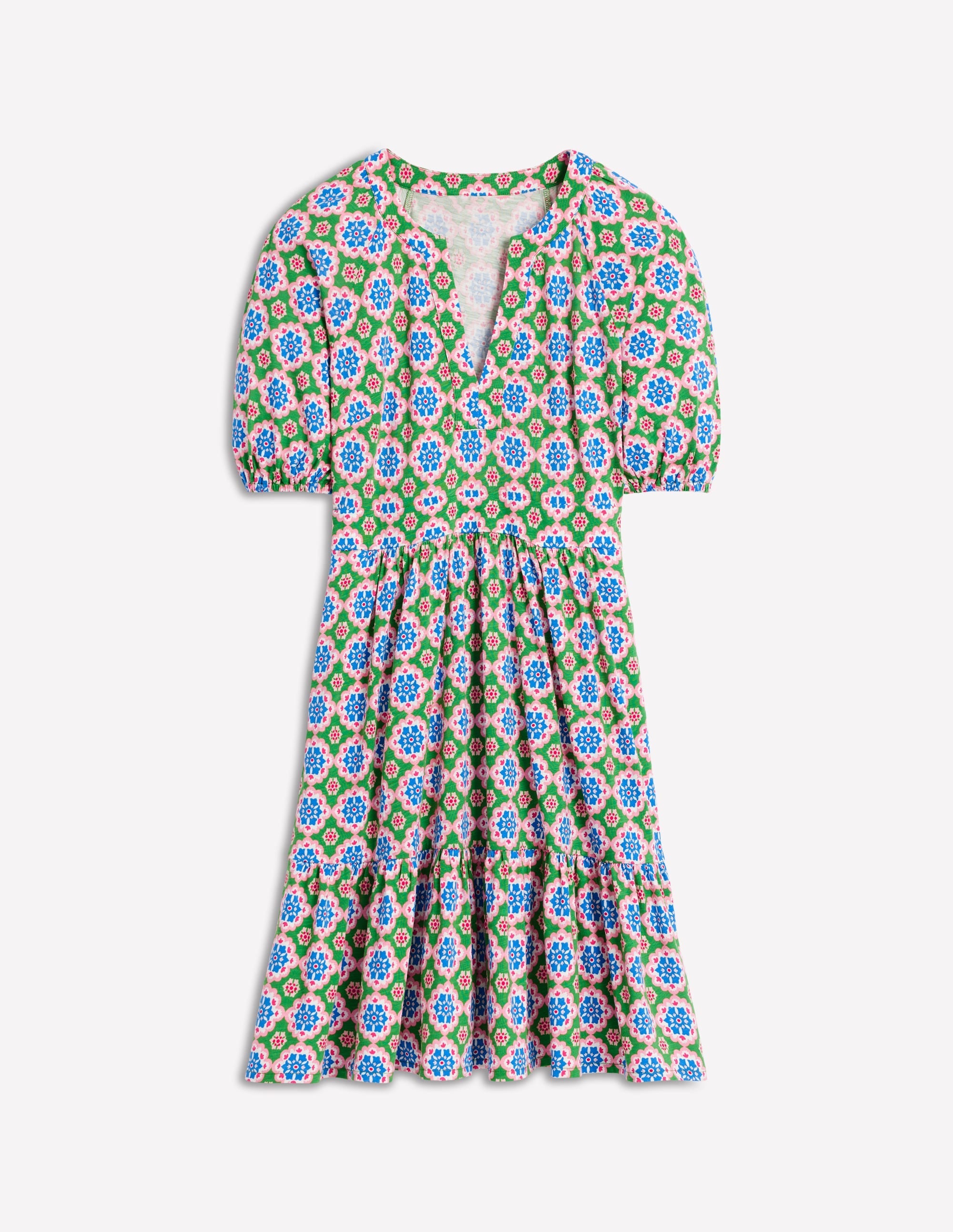 Piper Short Jersey Dress-Iguana Green, Bloom Geo - Image 5