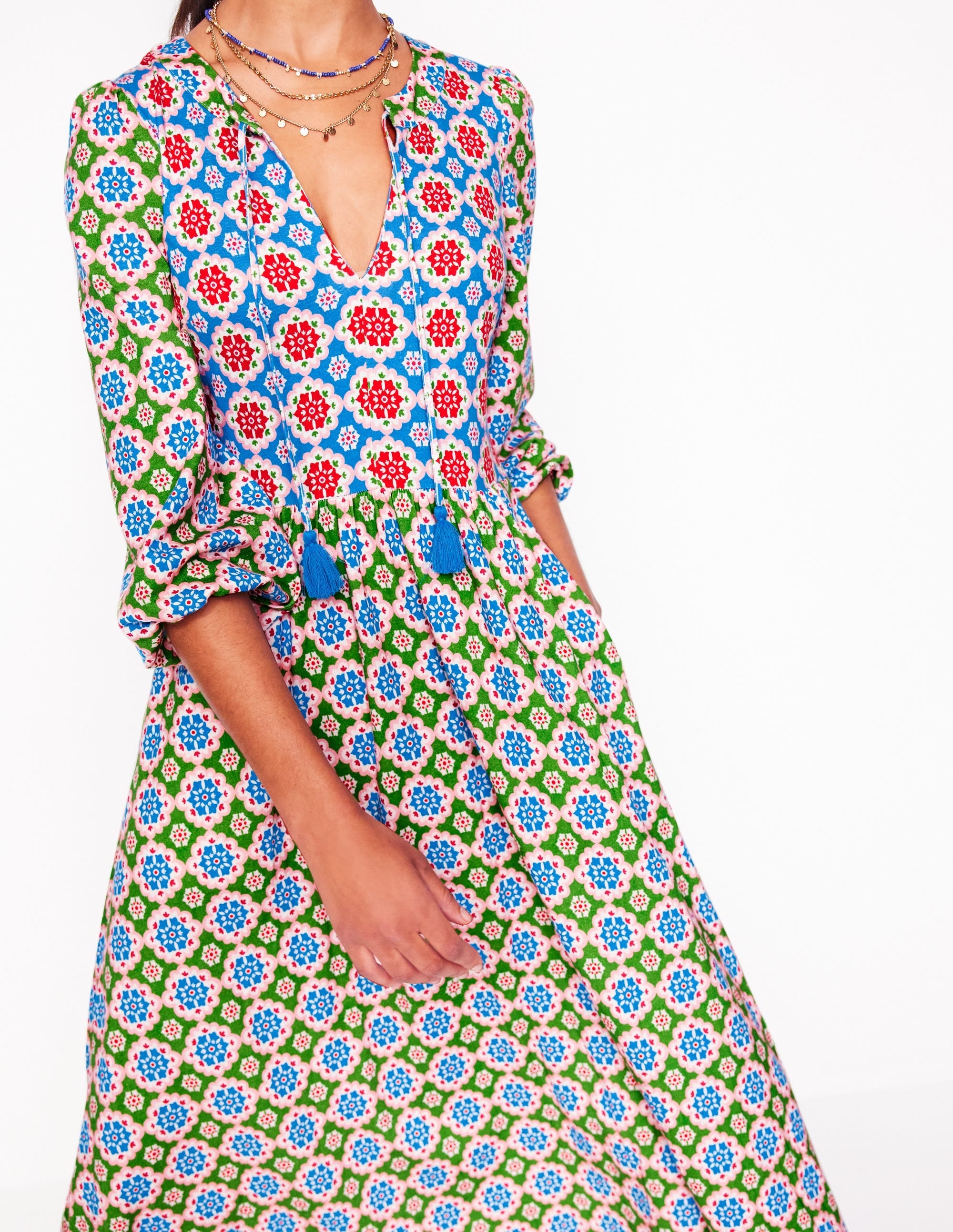 Notch Neck Midi Dress-Multi, Bloom Geo - Image 2