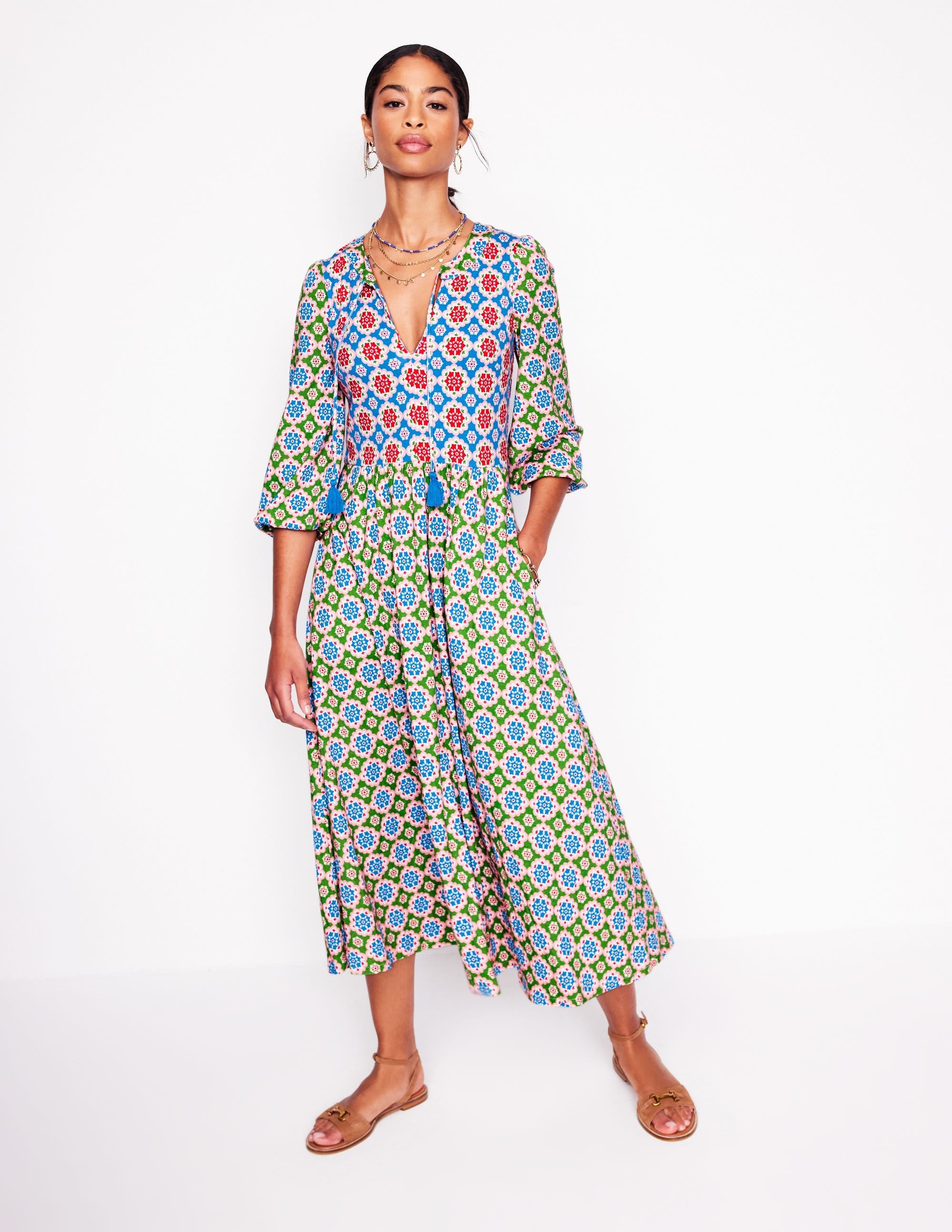 Notch Neck Midi Dress-Multi, Bloom Geo - Image 4