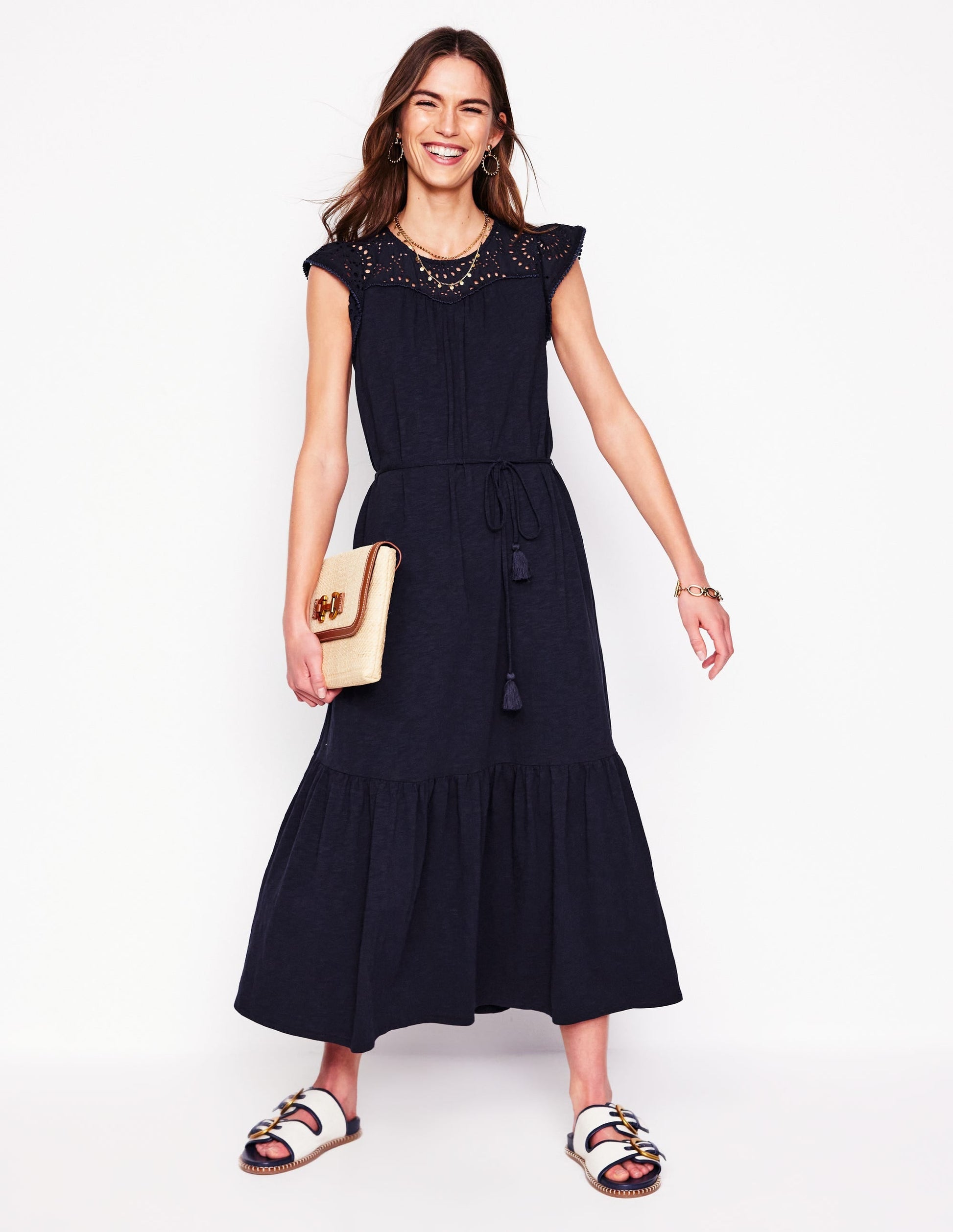 Juliet Broderie Midi Dress-Navy-1