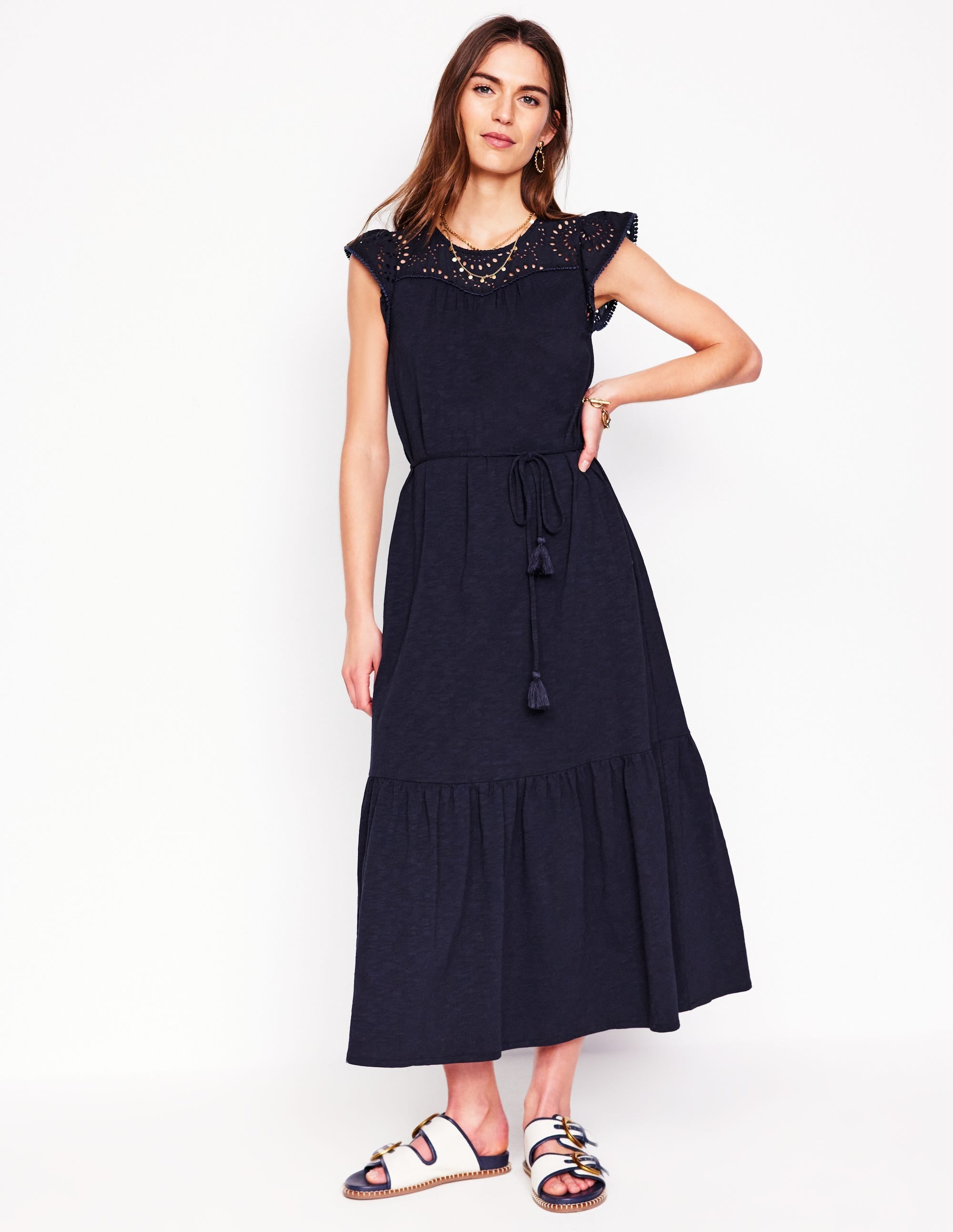 Juliet Broderie Midi Dress-Navy - Image 4