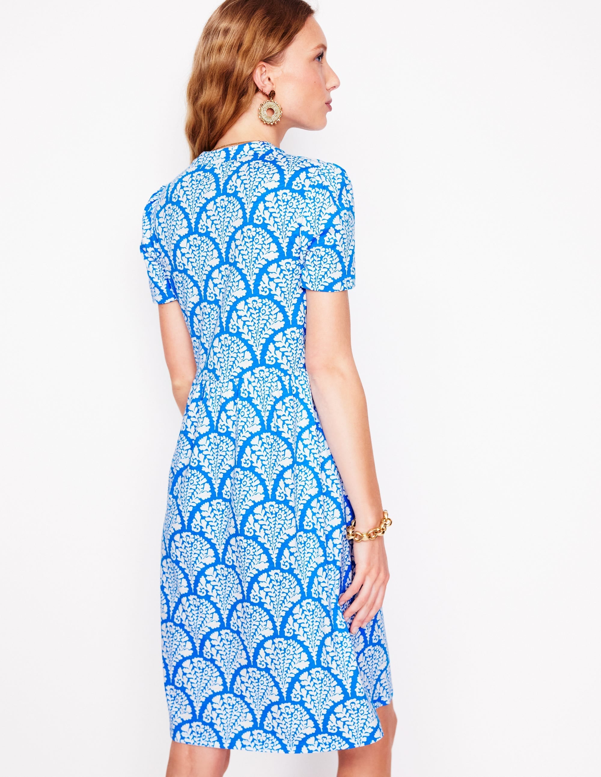 Naomi Short Sleeve Dress-Cerulean Blue, Blossomy - Image 3