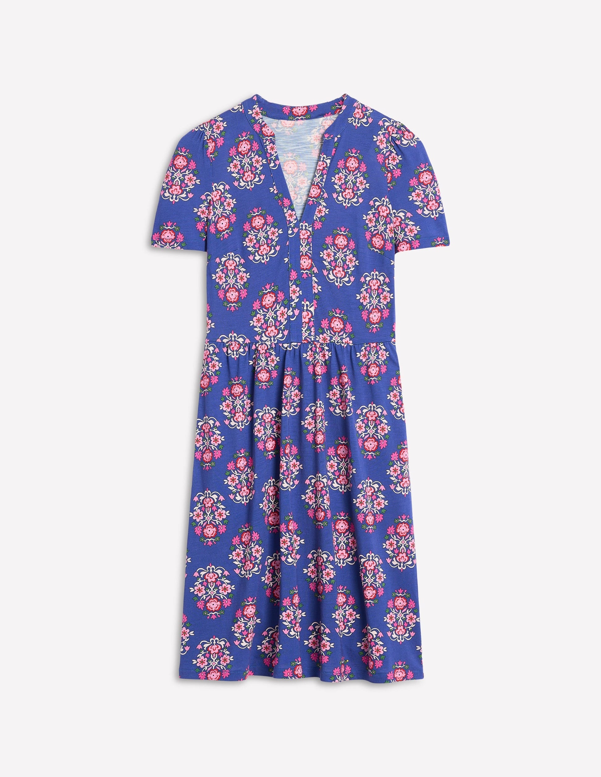 Naomi Short Sleeve Dress-Bright Blue, Wildflower Stamp-6
