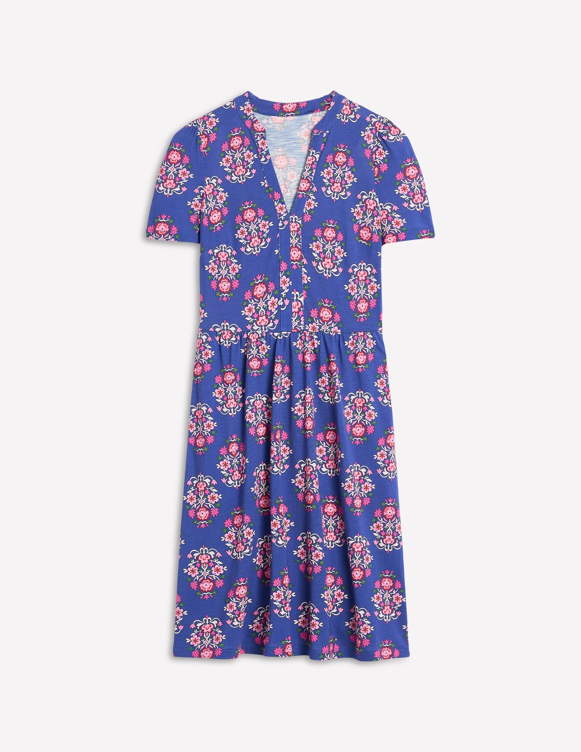 Naomi Short Sleeve Dress-Bright Blue, Wildflower Stamp - Image 6