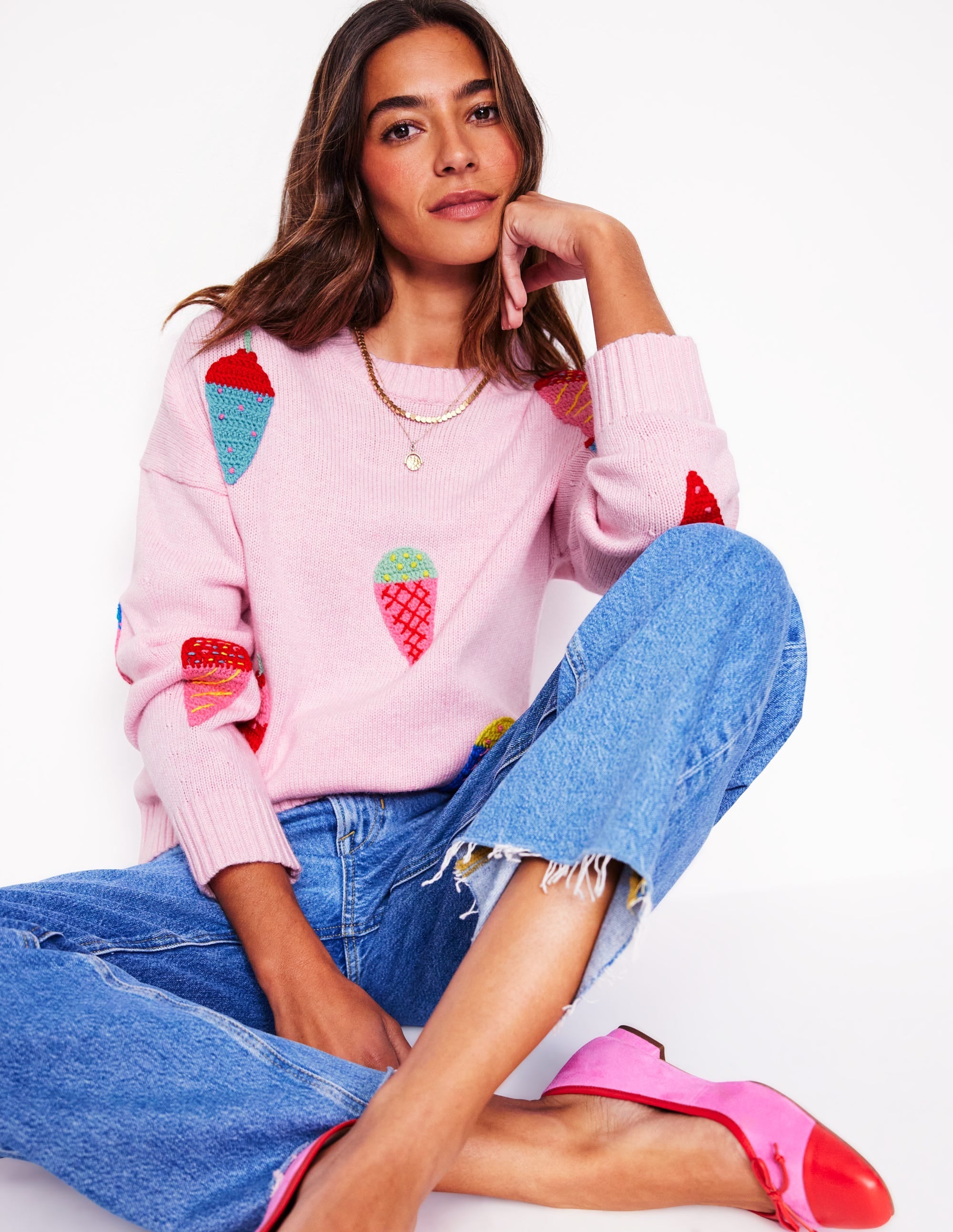 Natalie Embroidered Jumper-Soft Pink - Image 2