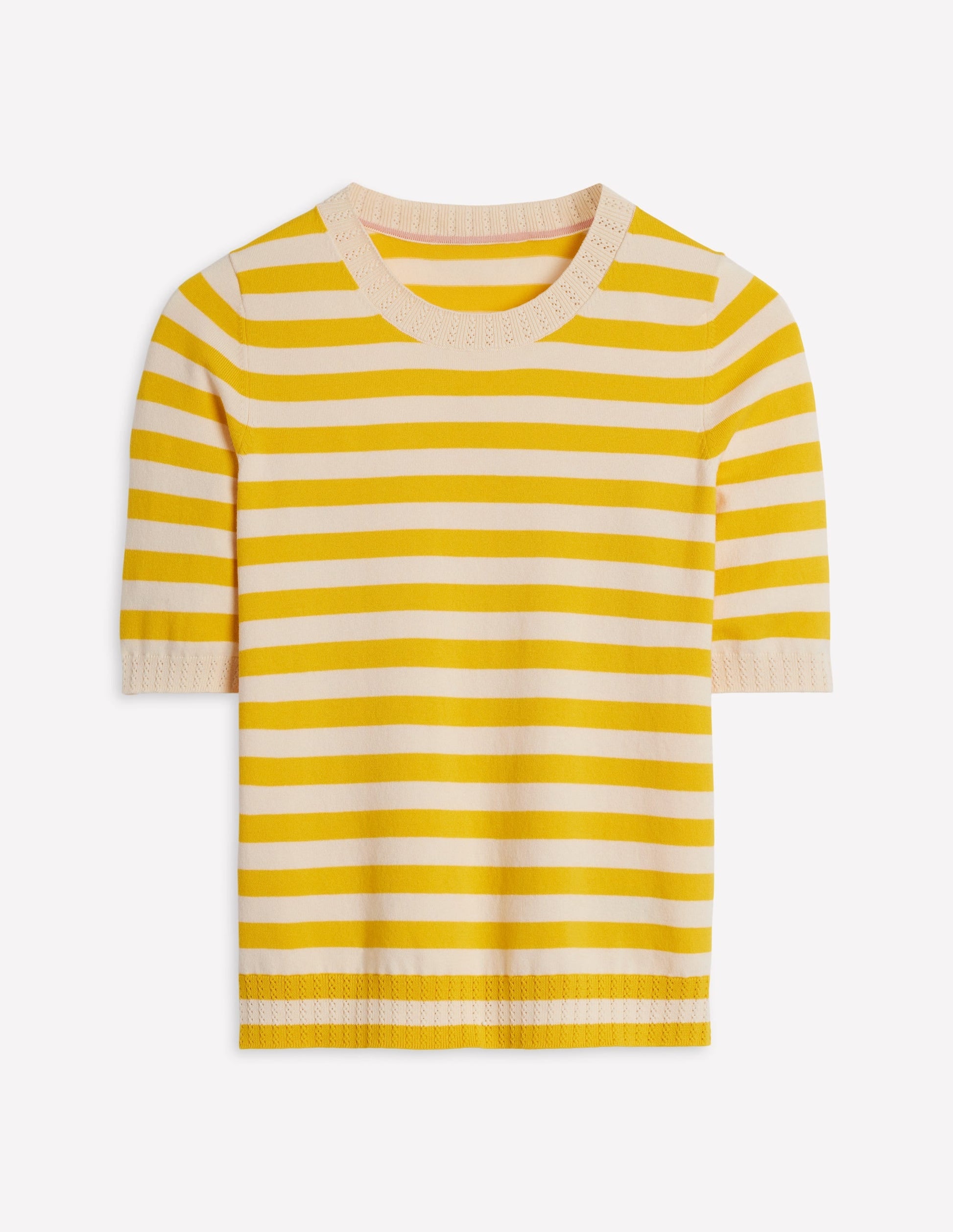 Emilia Cotton Crew T-shirt-Yellow and Ivory Stripe-7