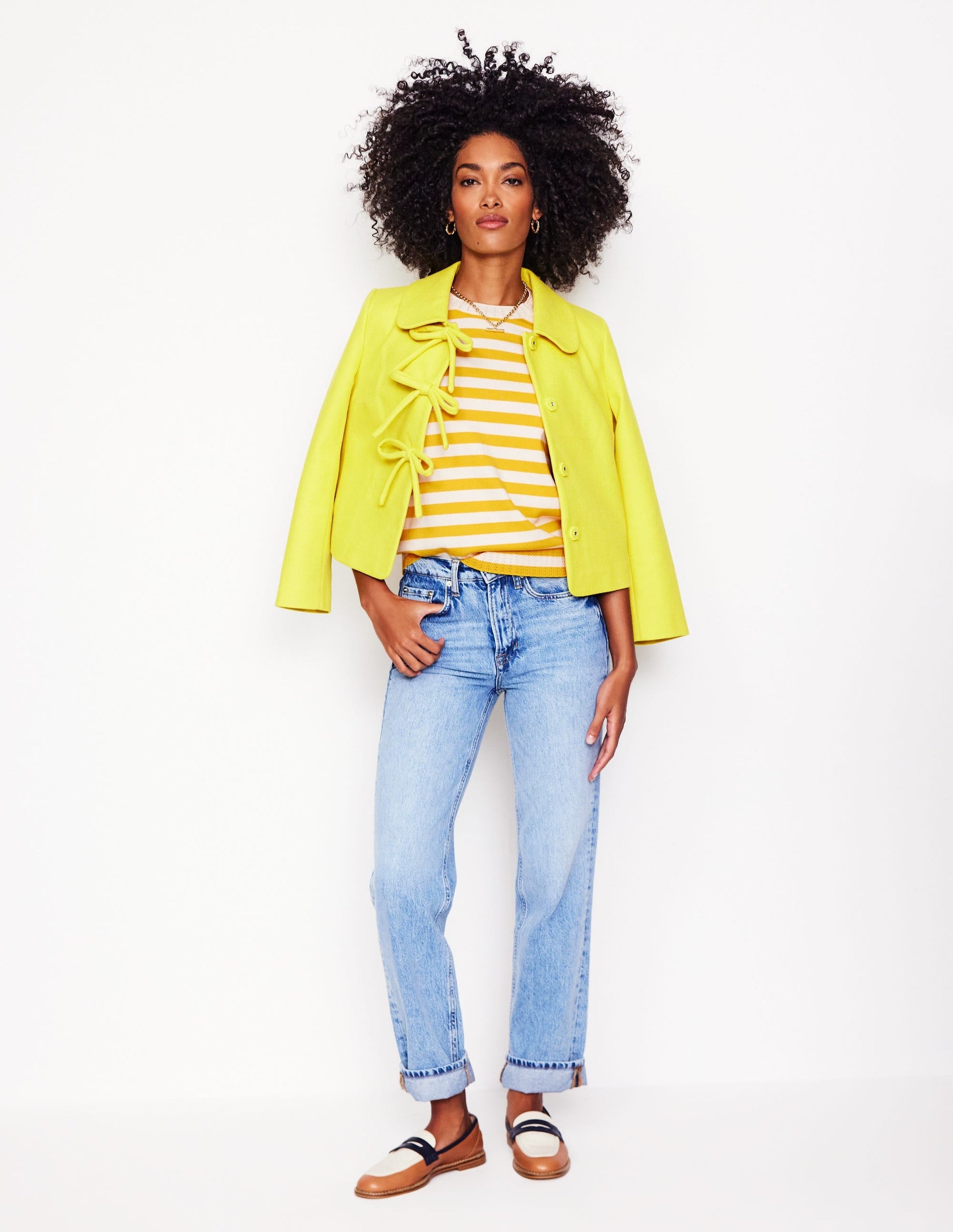 Emilia Cotton Crew T-shirt-Yellow and Ivory Stripe-5