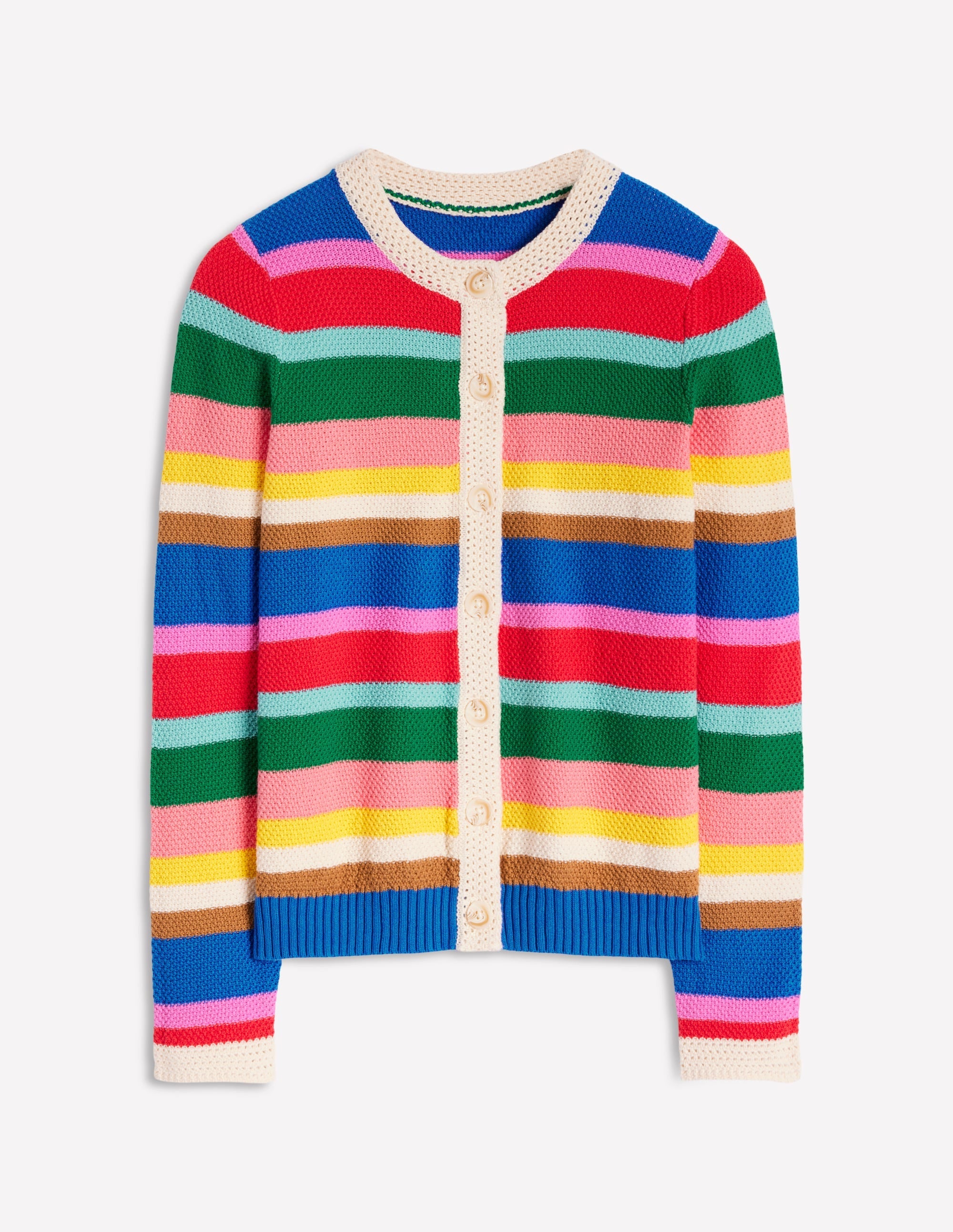 Callie Crochet Trim Cardigan-Bright Rainbow Stripe Large - Image 10