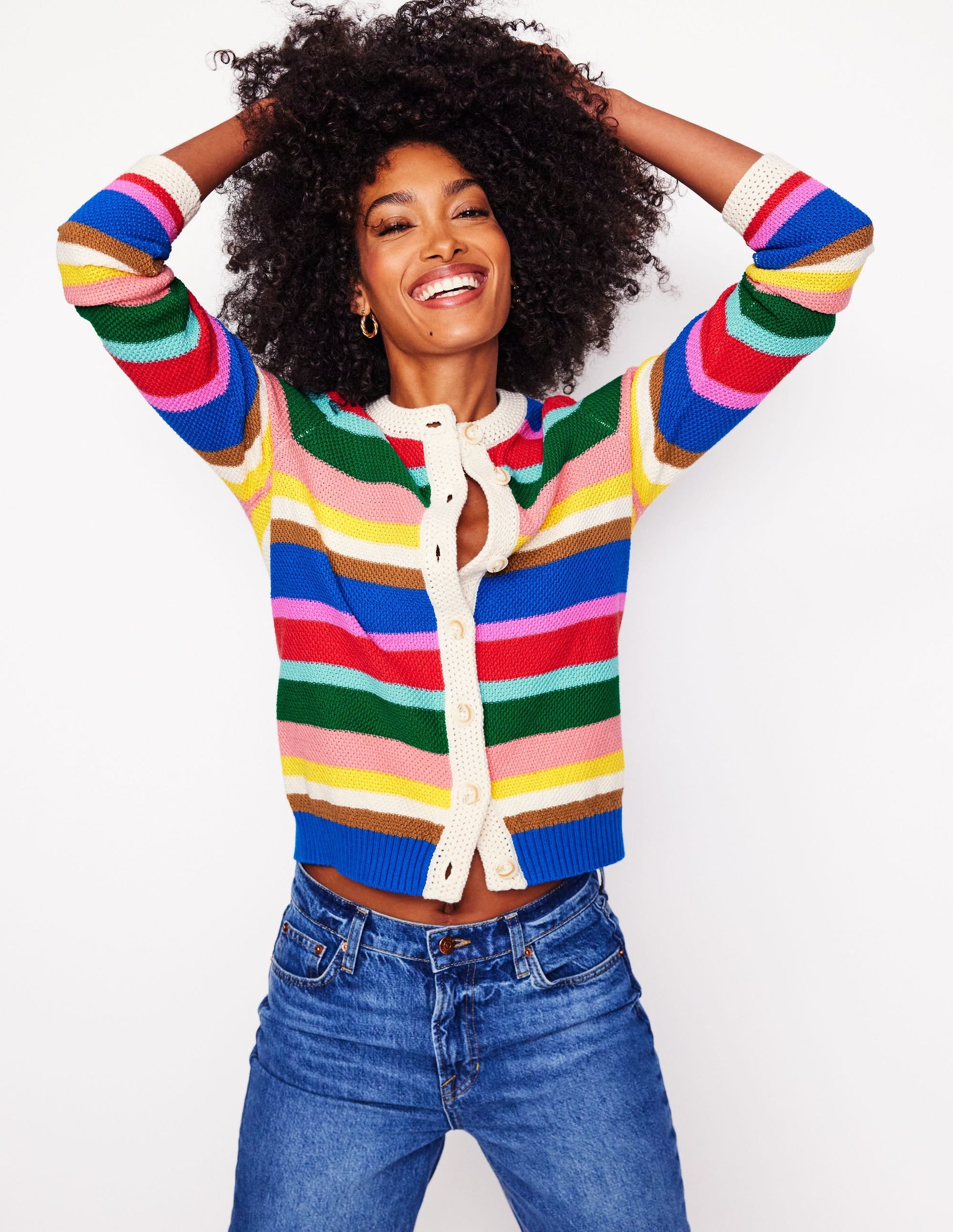Callie Crochet Trim Cardigan-Bright Rainbow Stripe Large-2