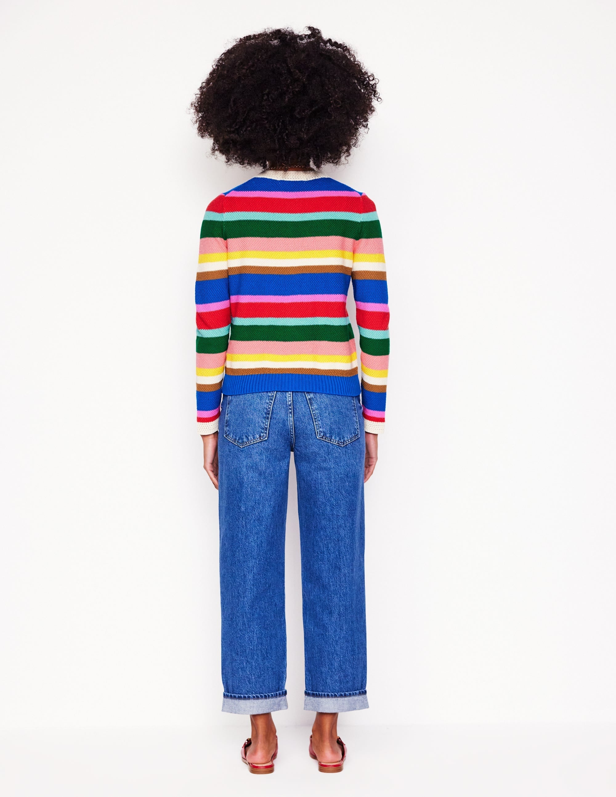 Callie Crochet Trim Cardigan-Bright Rainbow Stripe Large - Image 7