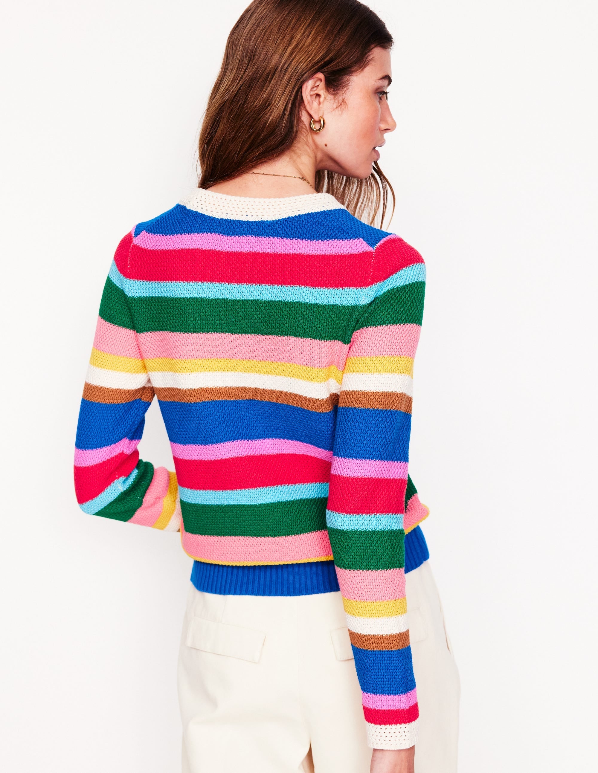 Callie Crochet Trim Jumper-Bright Rainbow Stripe Large - Image 4