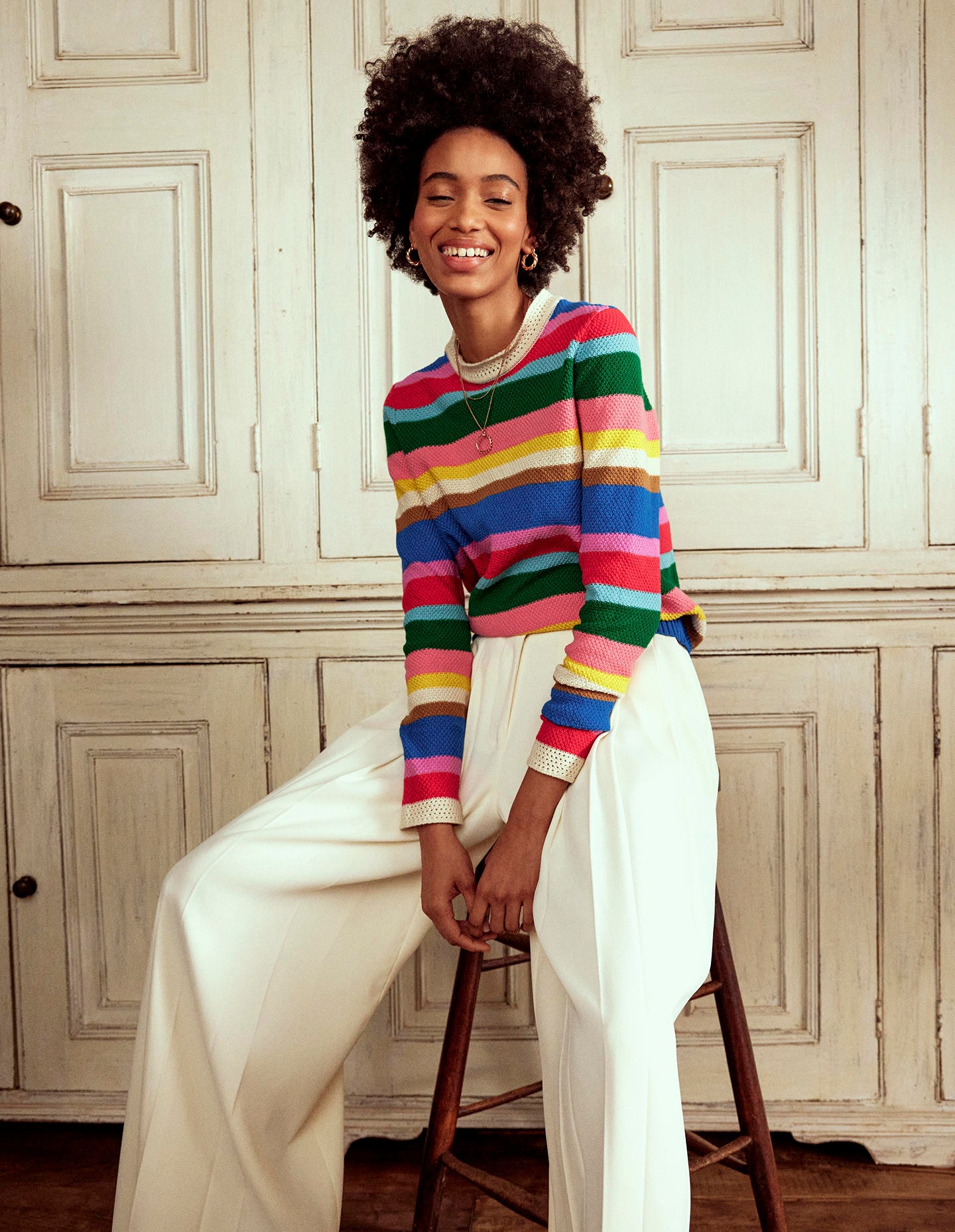 Callie Crochet Trim Jumper-Bright Rainbow Stripe Large-1