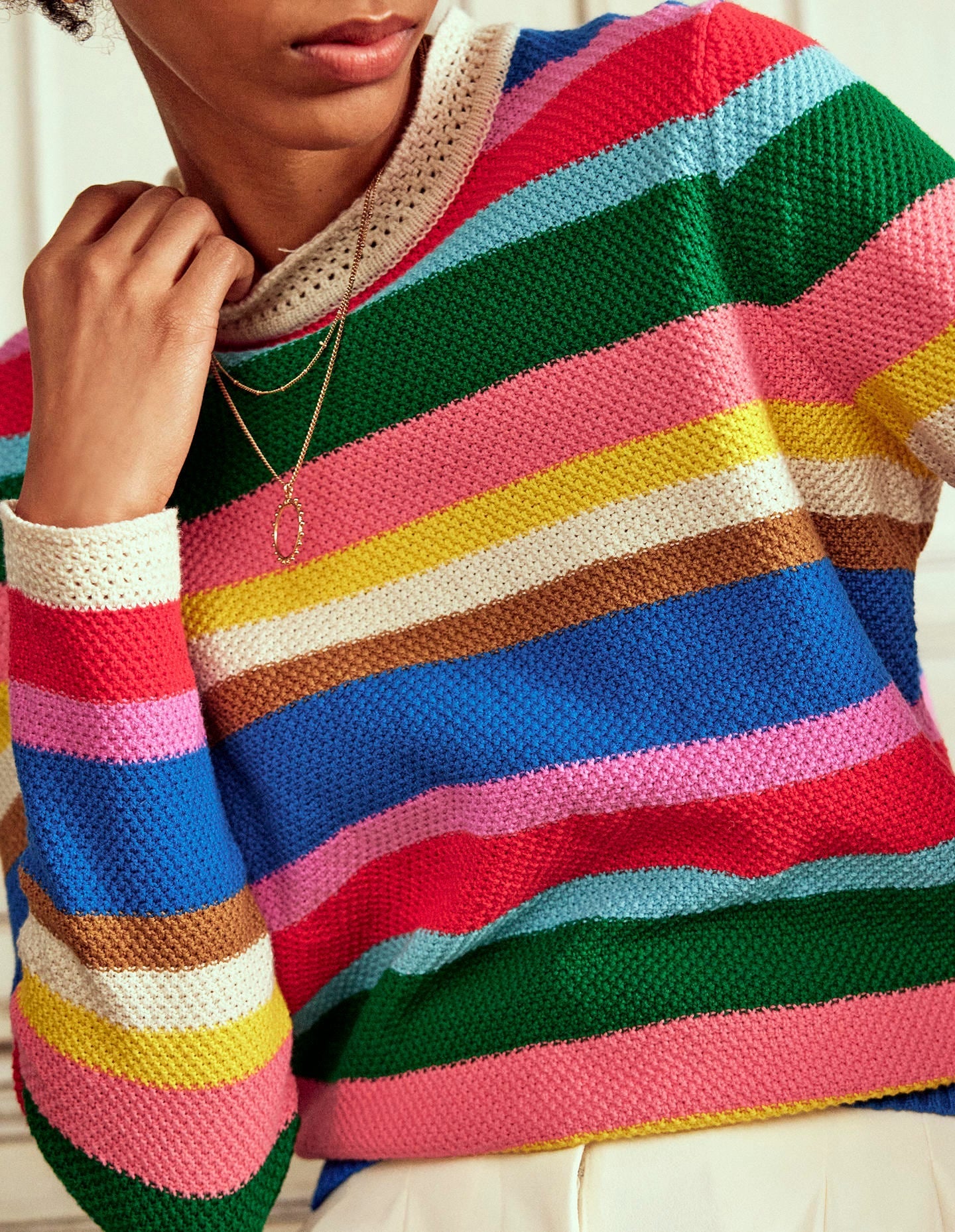 Callie Crochet Trim Jumper-Bright Rainbow Stripe Large-6