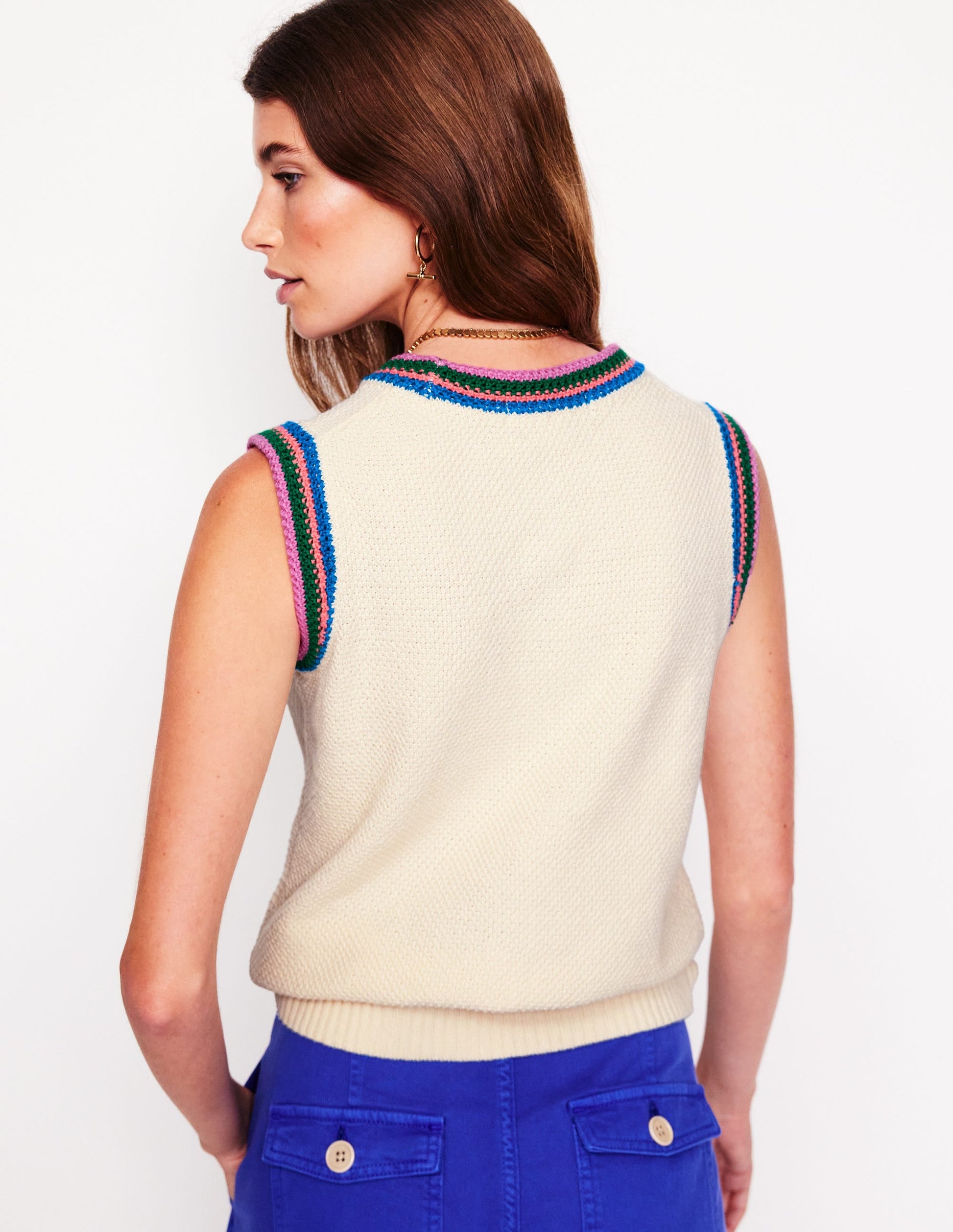 Callie Crochet Trim Tank-Warm Ivory, Rainbow Trim-4