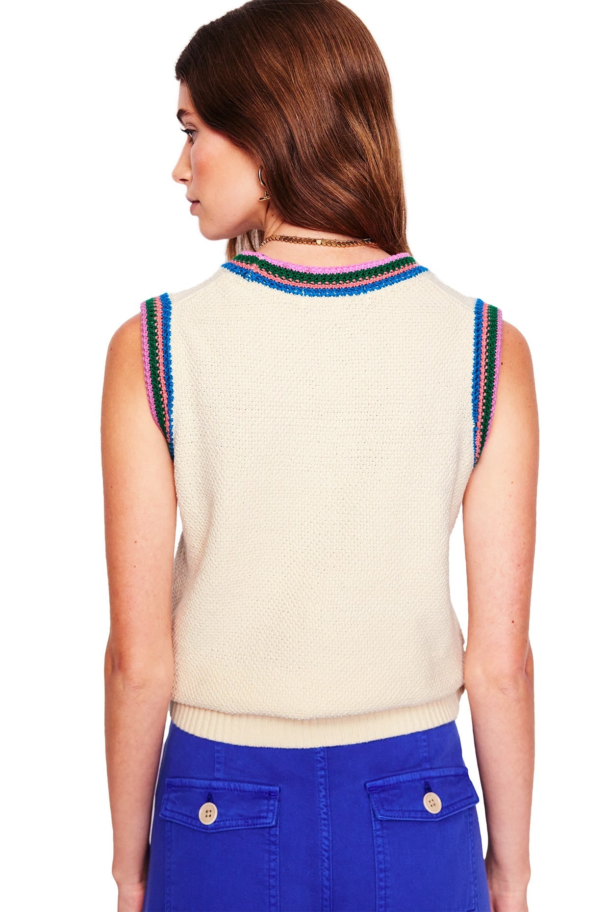 Callie Crochet Trim Tank-Warm Ivory, Rainbow Trim - Image 7
