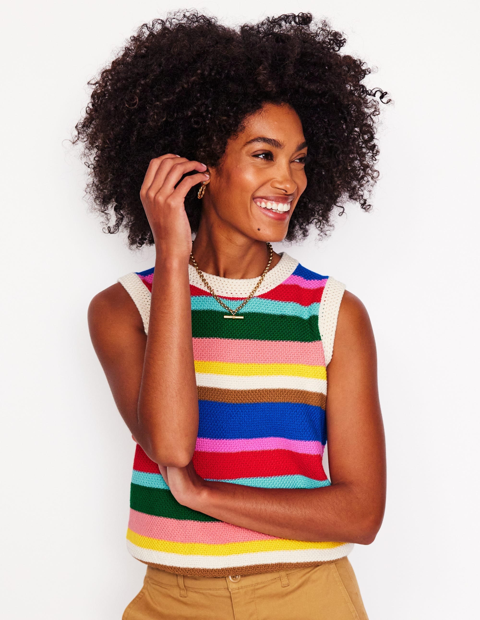 Callie Crochet Trim Tank-Bright Rainbow Stripe Large - Image 2
