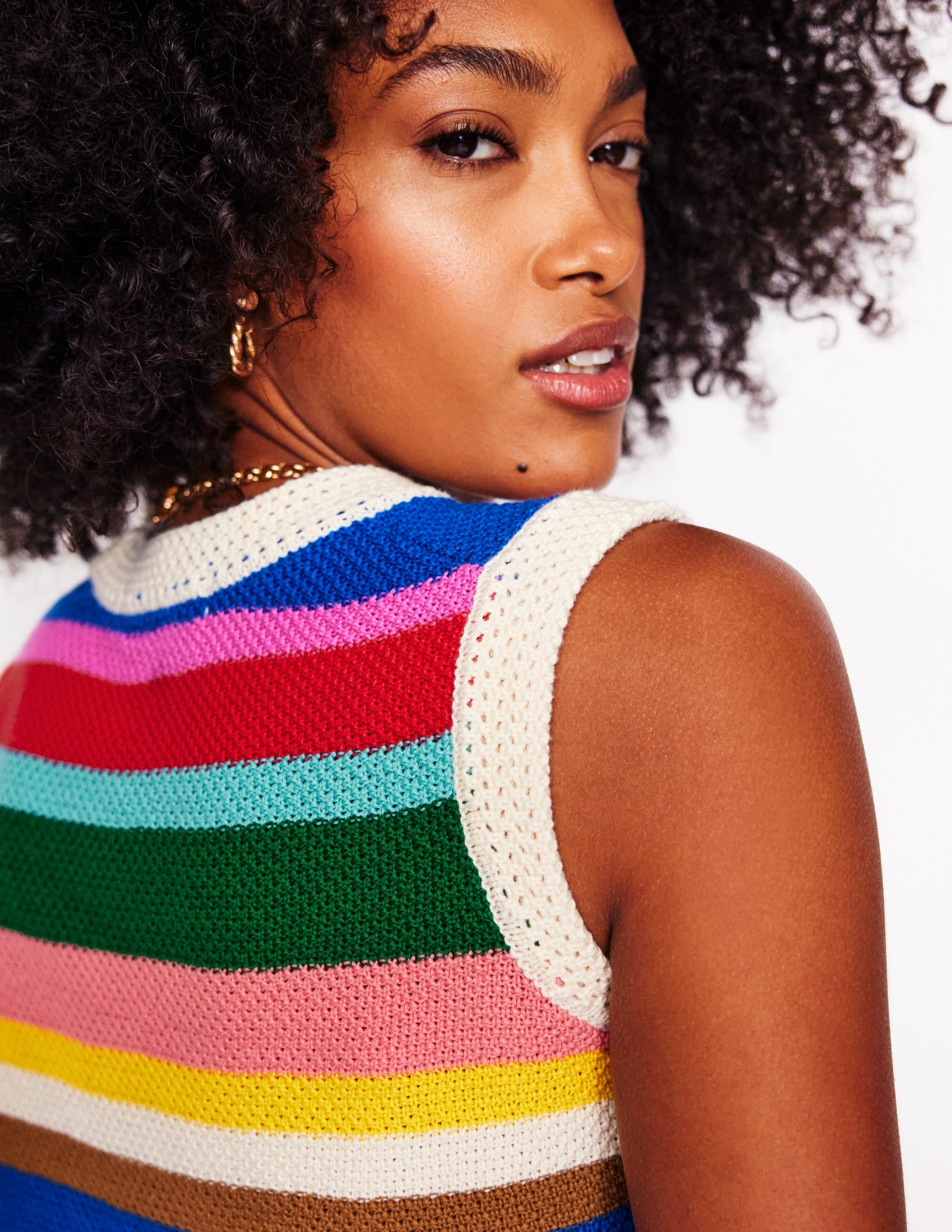 Callie Crochet Trim Tank-Bright Rainbow Stripe Large - Image 3