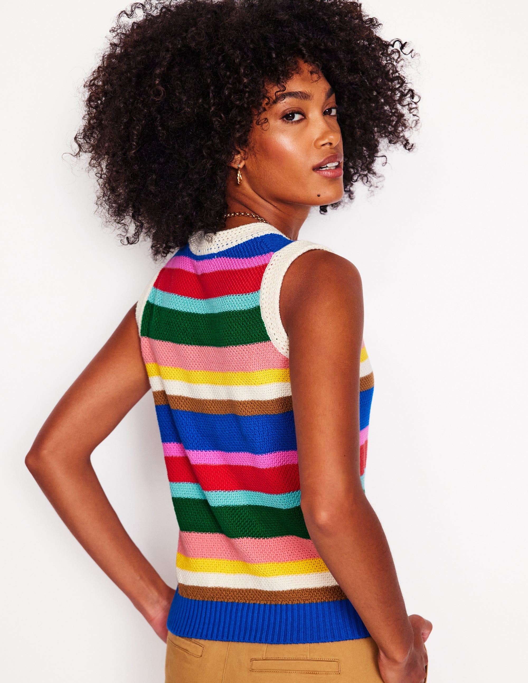 Callie Crochet Trim Tank-Bright Rainbow Stripe Large - Image 4