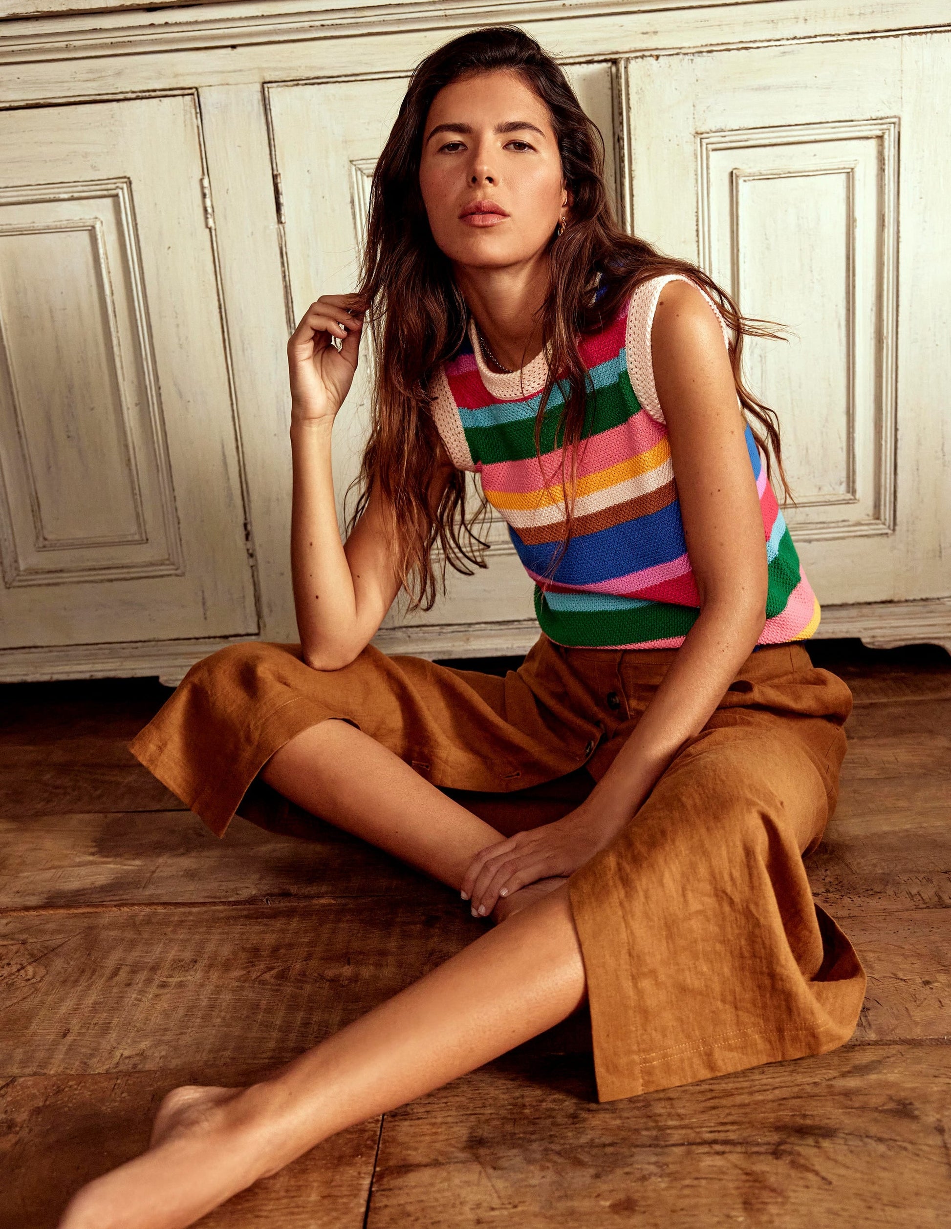 Callie Crochet Trim Tank-Bright Rainbow Stripe Large-1