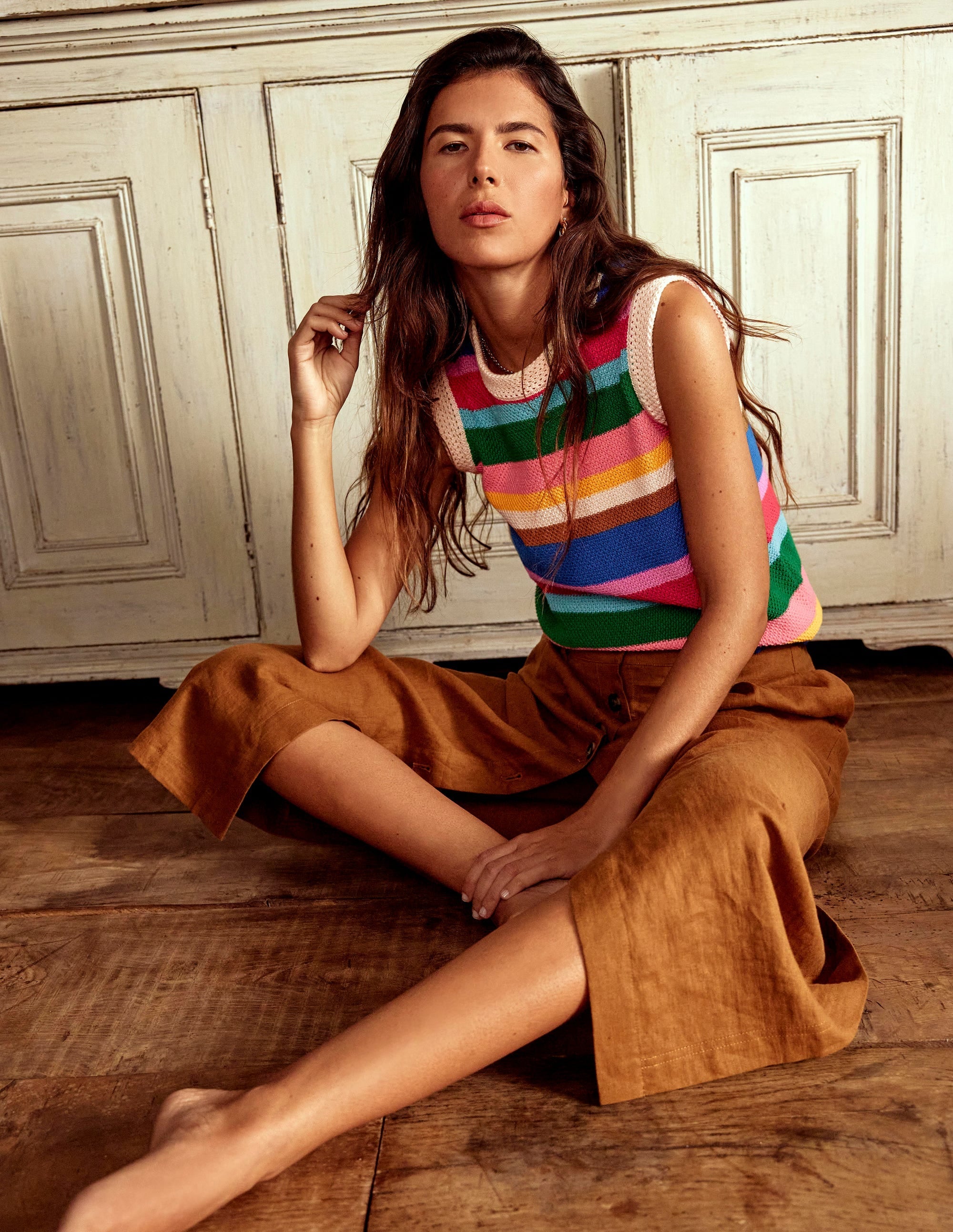 Callie Crochet Trim Tank-Bright Rainbow Stripe Large - Image 1
