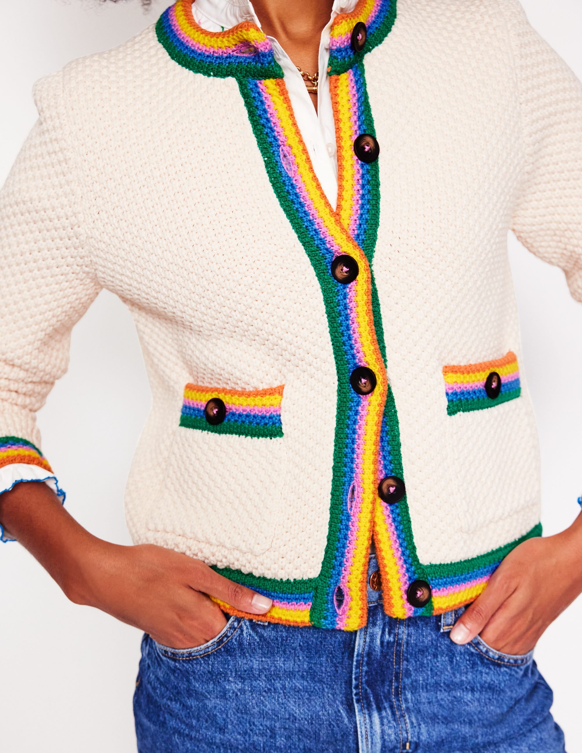 Libby Knitted Jacket-Warm Ivory, Rainbow - Image 3