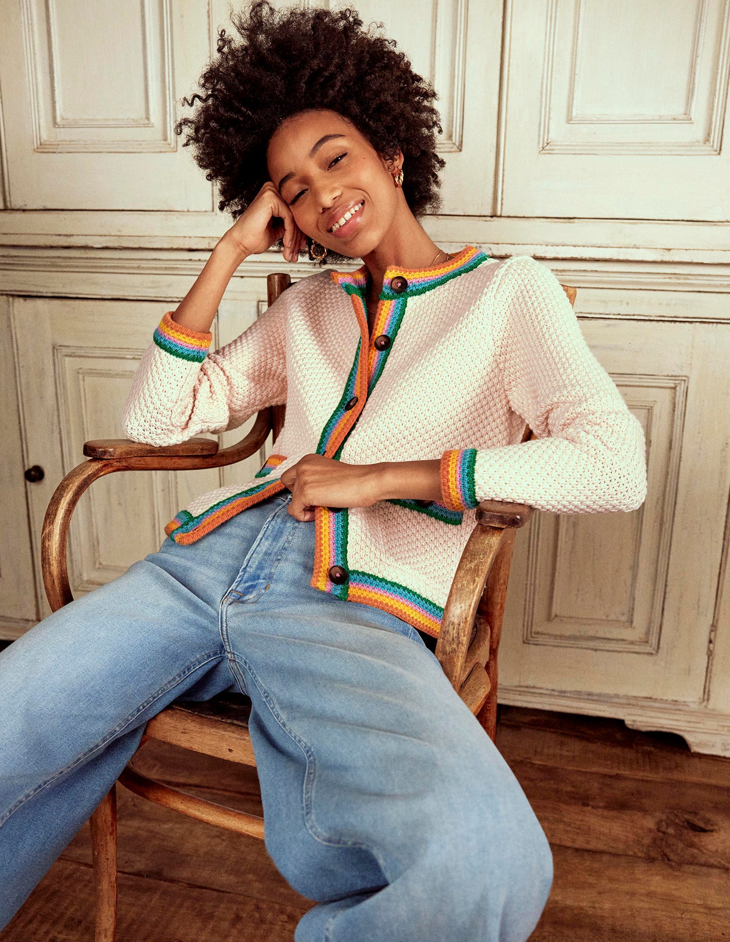 Libby Knitted Jacket-Warm Ivory, Rainbow - Image 1