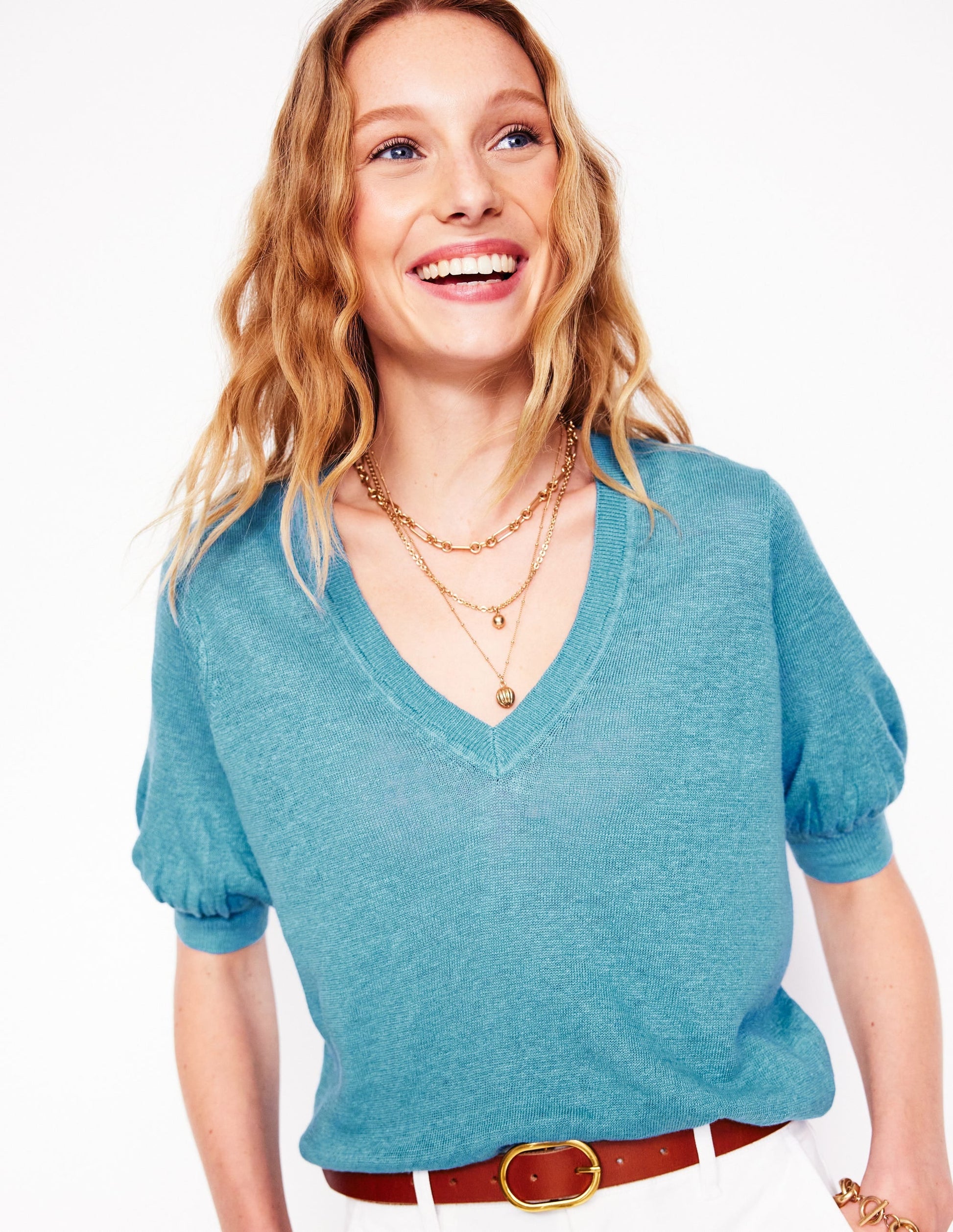 Liv V-Neck Linen T-Shirt-Duck Egg Blue-2