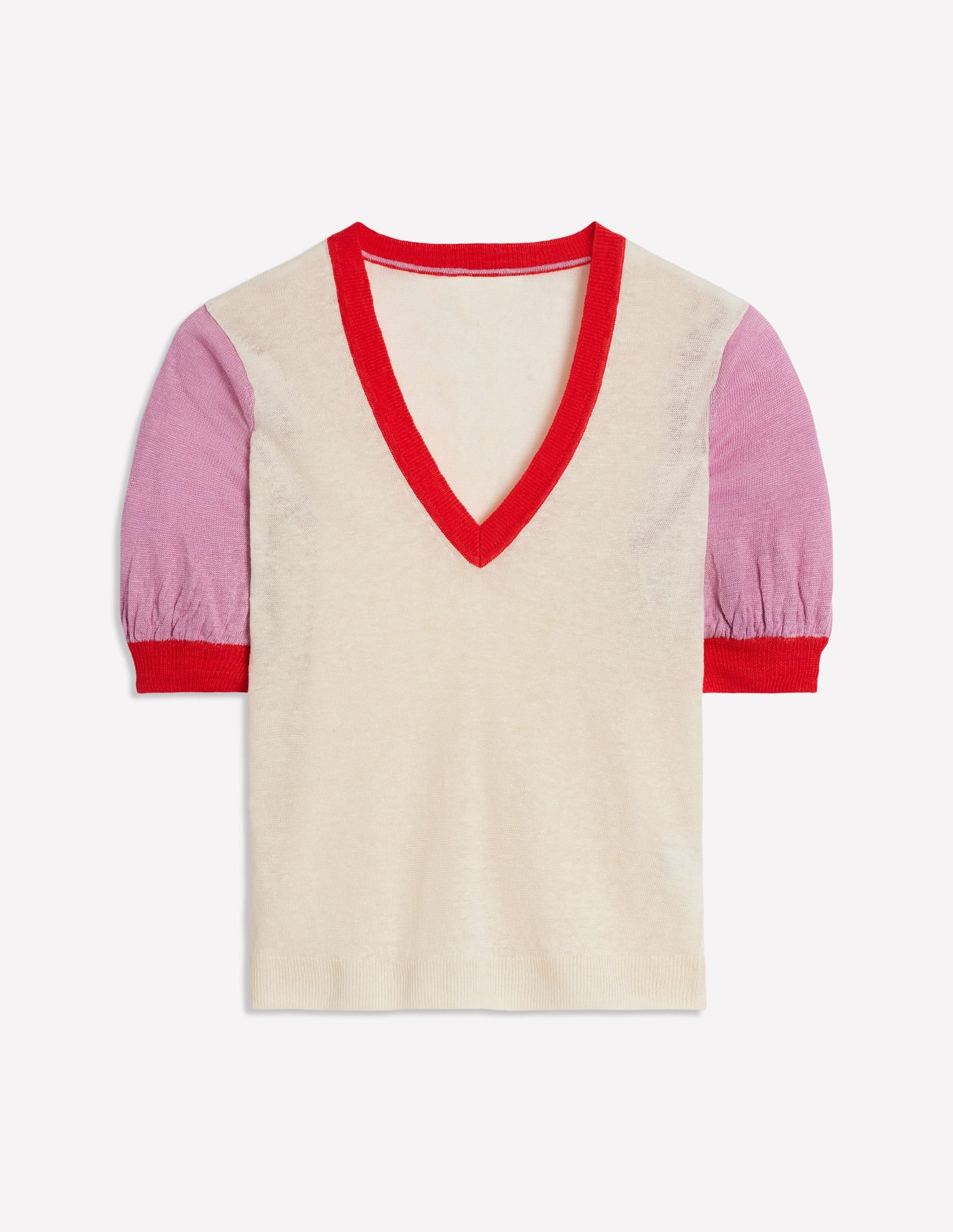Liv V-Neck Linen T-Shirt-Warm Ivory/ Soft Lavender Pink-7
