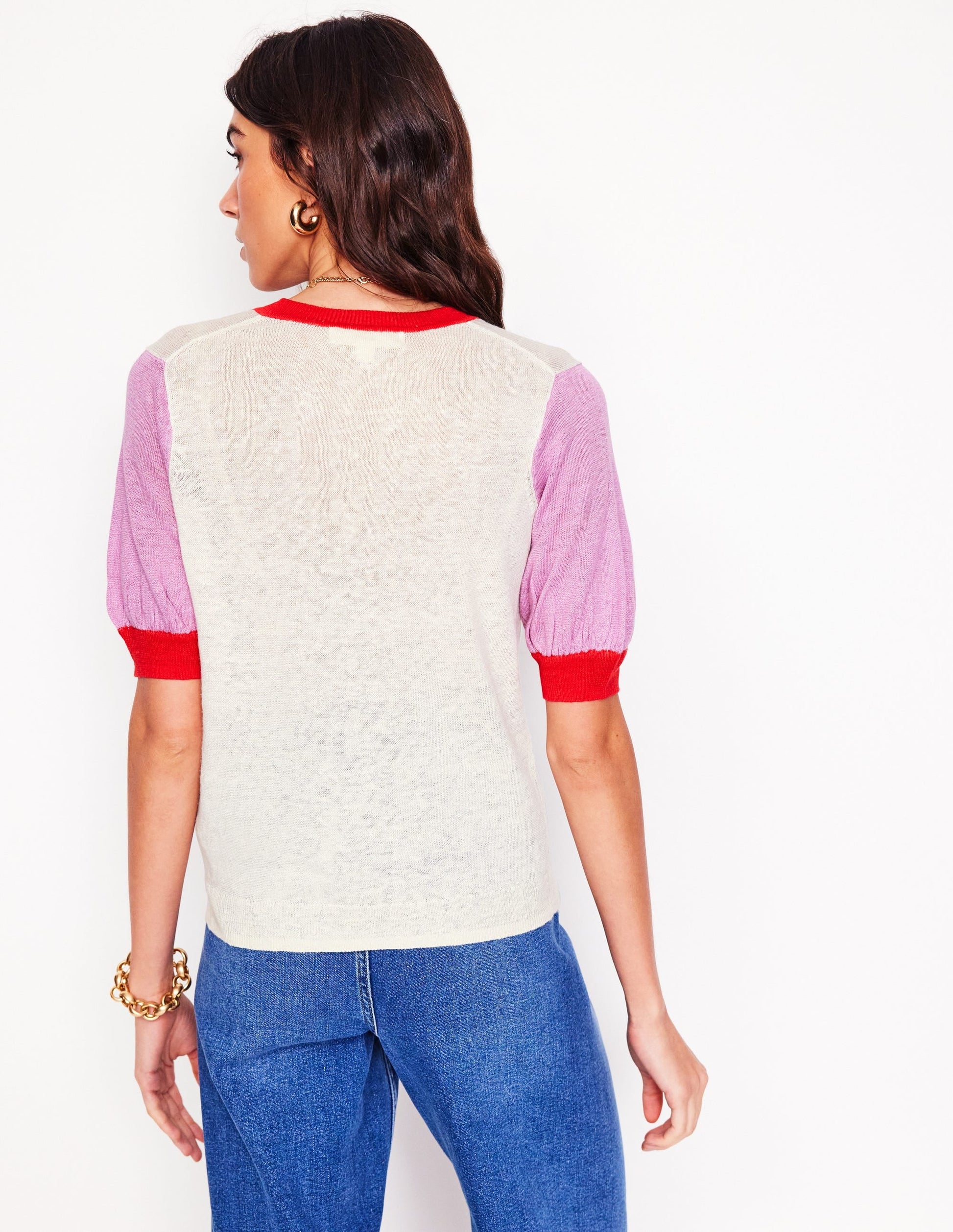 Liv V-Neck Linen T-Shirt-Warm Ivory/ Soft Lavender Pink-4